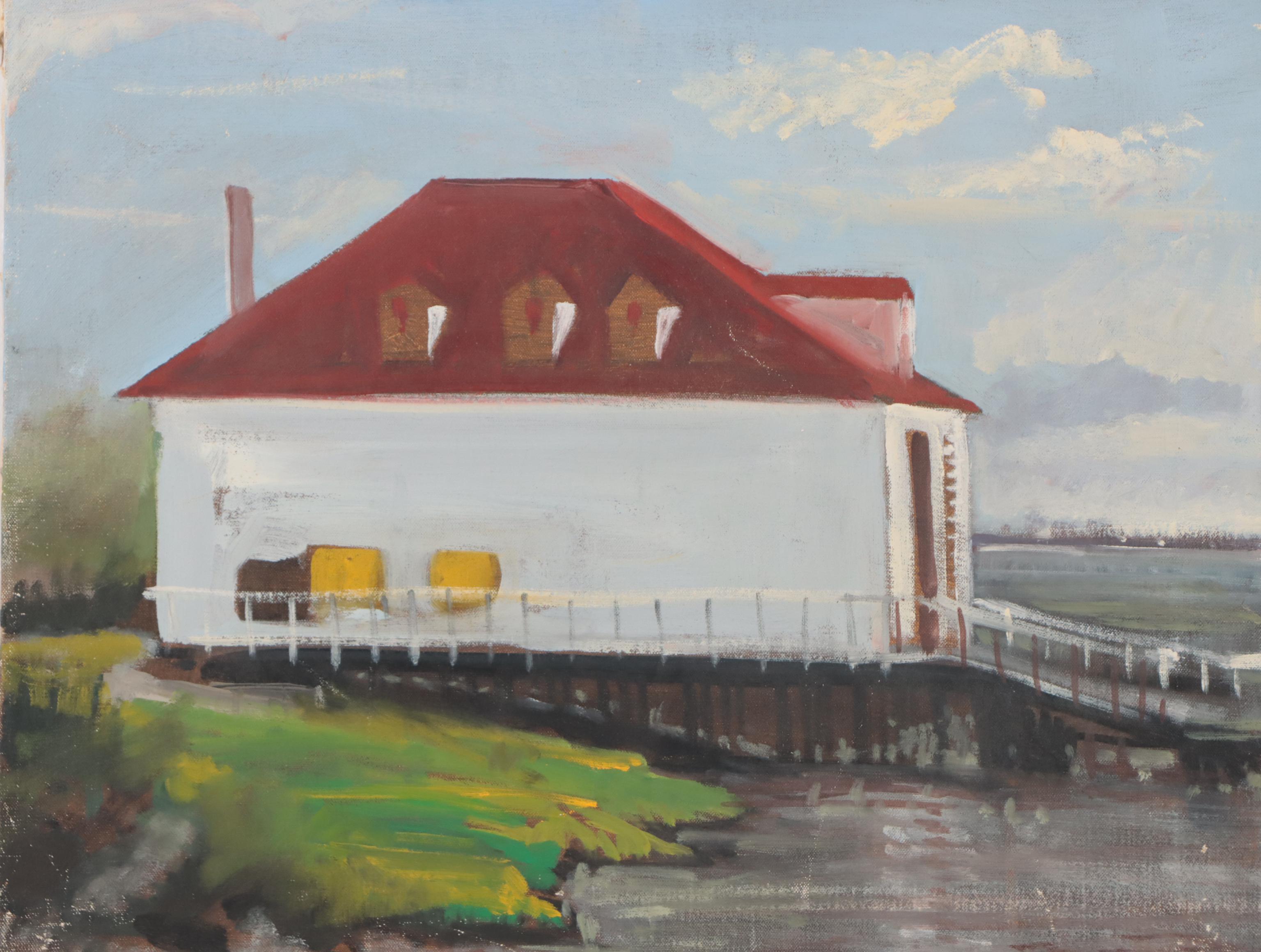 William J. Greenwood Oil Painting "Townsends Inlet Coast Guard Station," 1980
