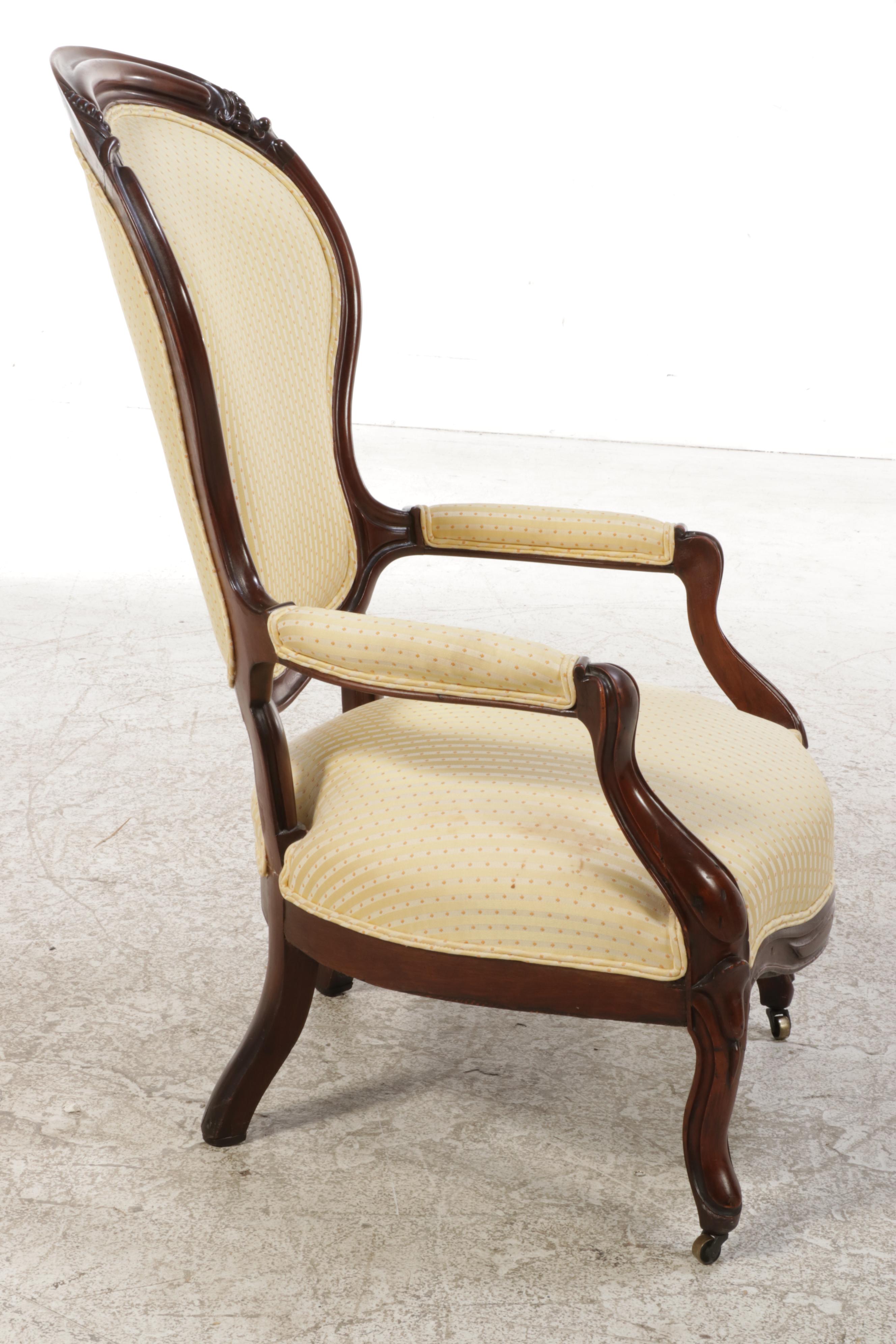 American Rococo Revival Walnut and Custom-Upholstered Parlor Chair, circa 1870