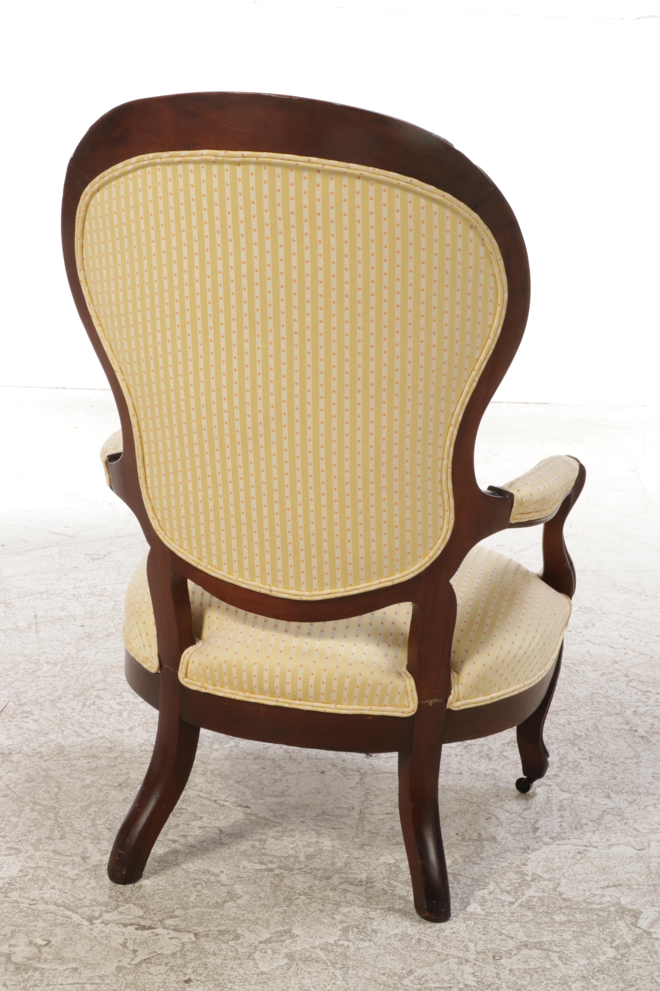 American Rococo Revival Walnut and Custom-Upholstered Parlor Chair, circa 1870