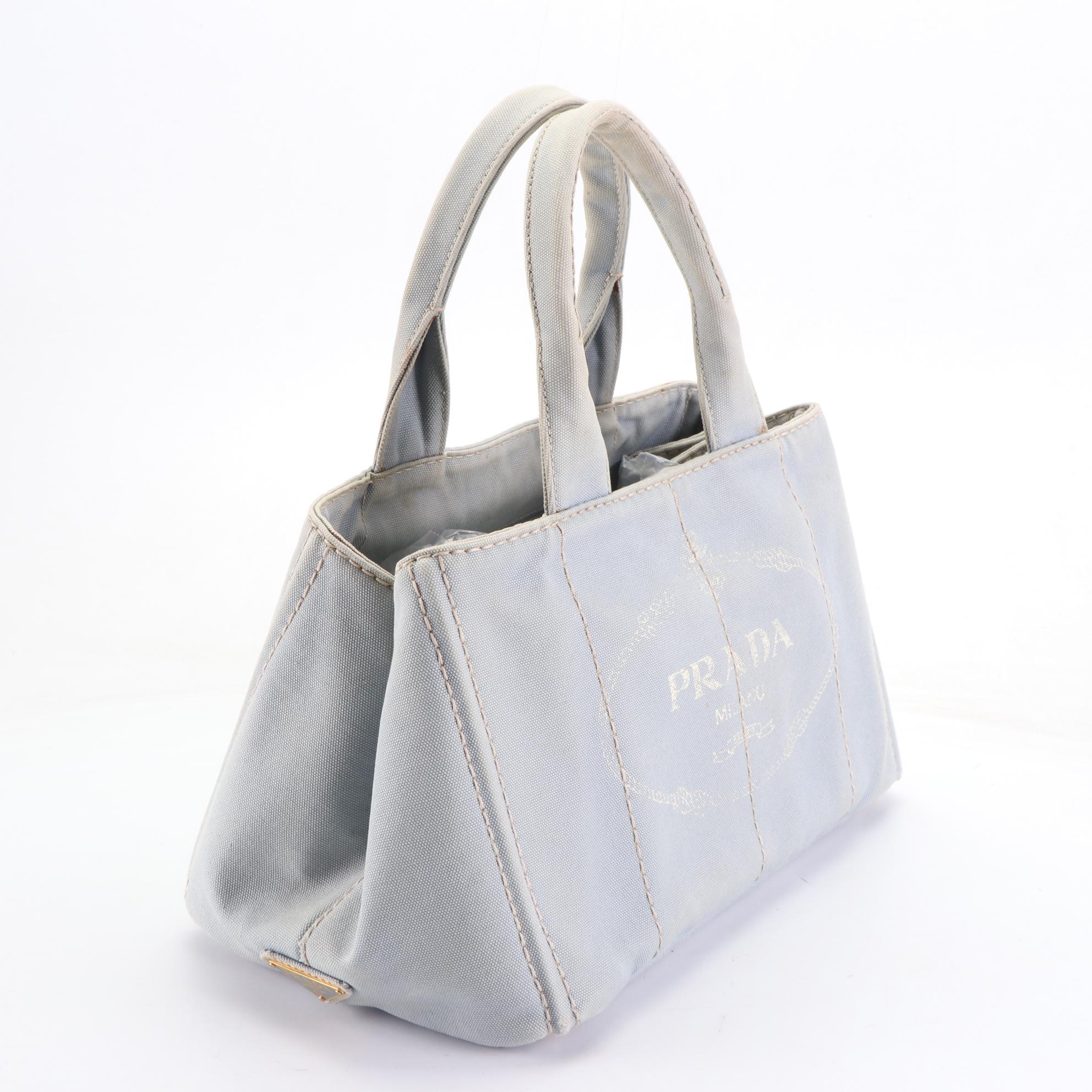 Prada Canapa Logo Tote Bag in Light Blue Canvas