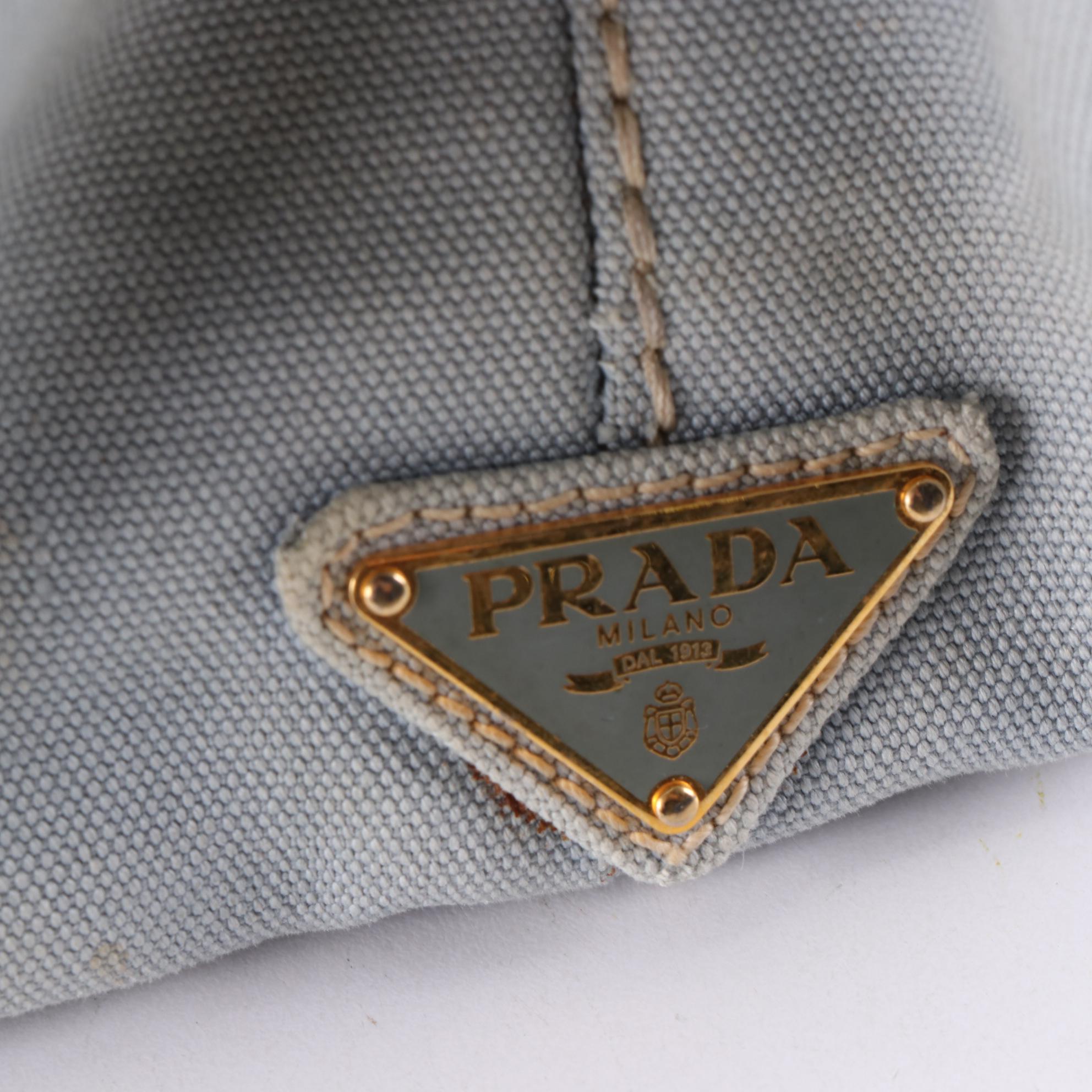 Prada Canapa Logo Tote Bag in Light Blue Canvas