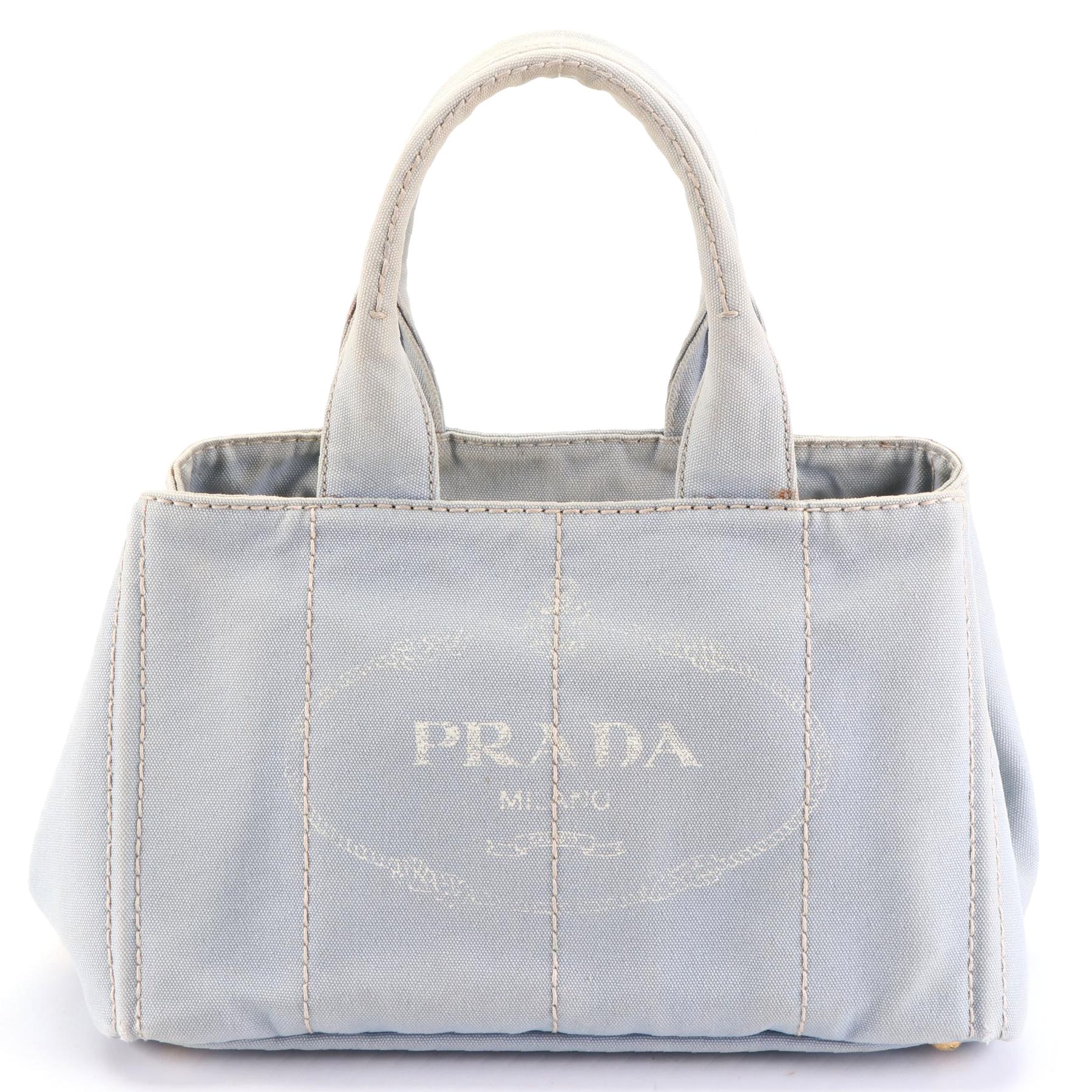 Prada Canapa Logo Tote Bag in Light Blue Canvas