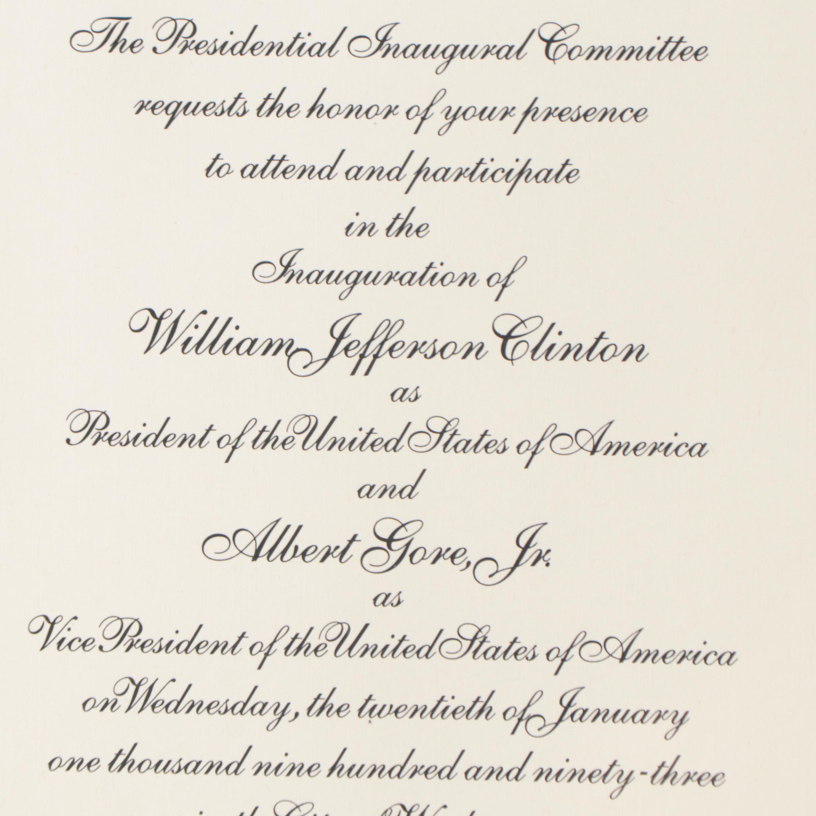 Presidential Inauguration Invitations for Bill Clinton and Barack Obama