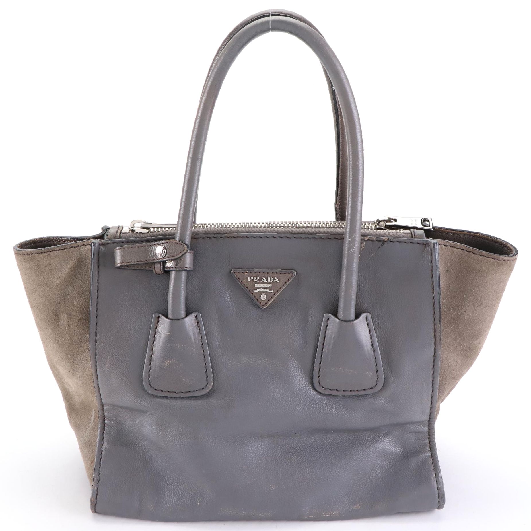 Prada Twin Pocket Two-Way Tote Bag in Leather and Suede