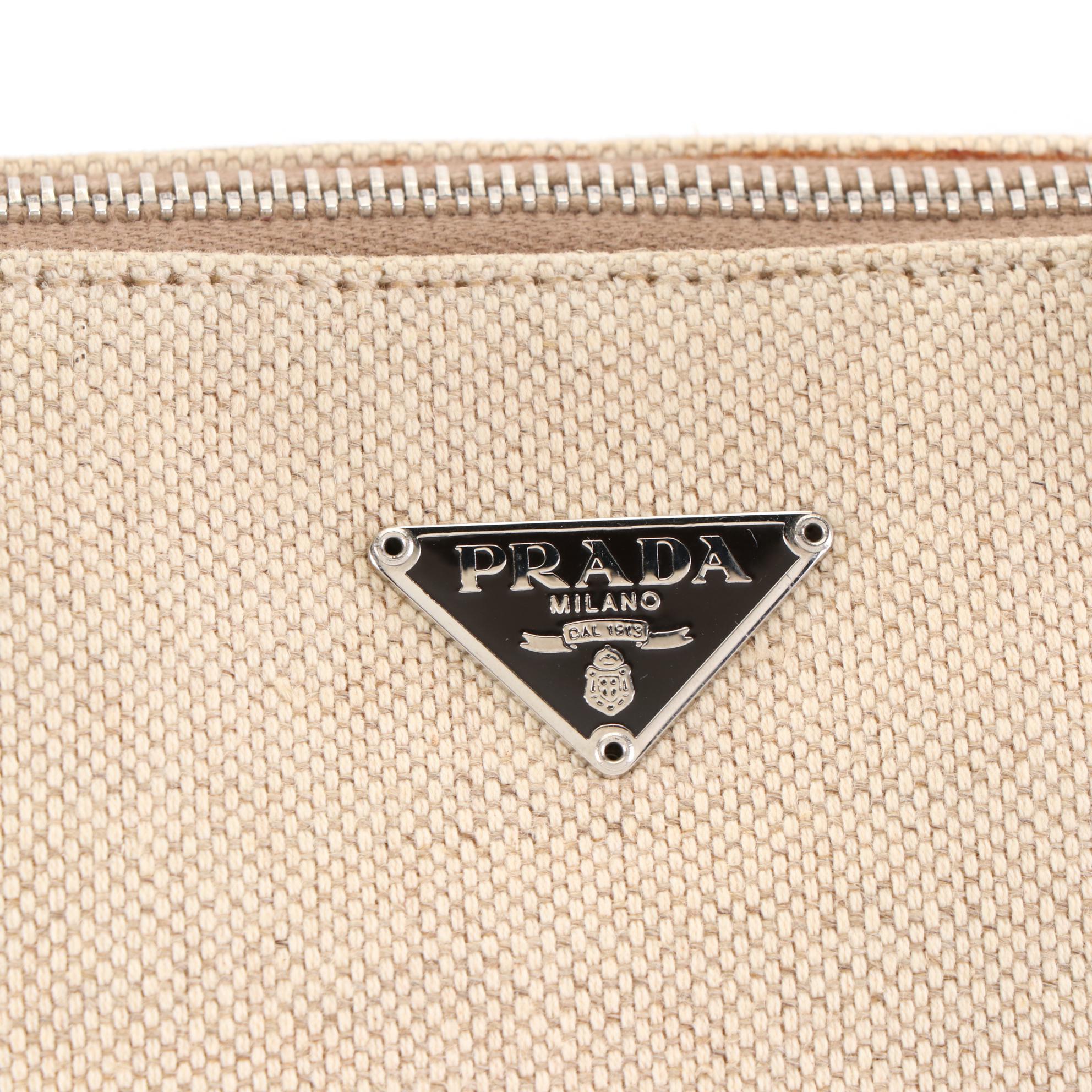 Prada Canapa Domed Handbag in Canvas with Ostrich Leather Trim