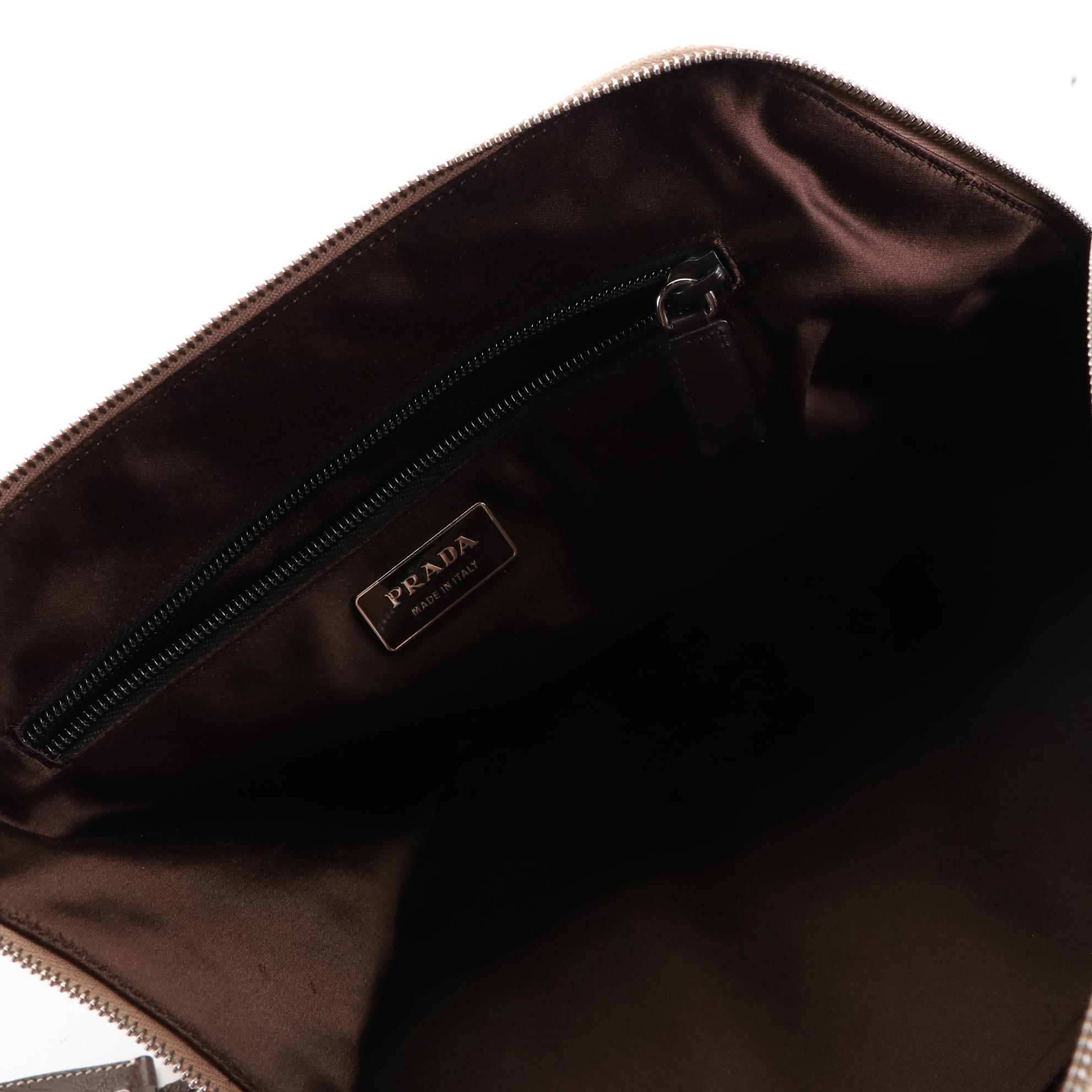 Prada Canapa Domed Handbag in Canvas with Ostrich Leather Trim