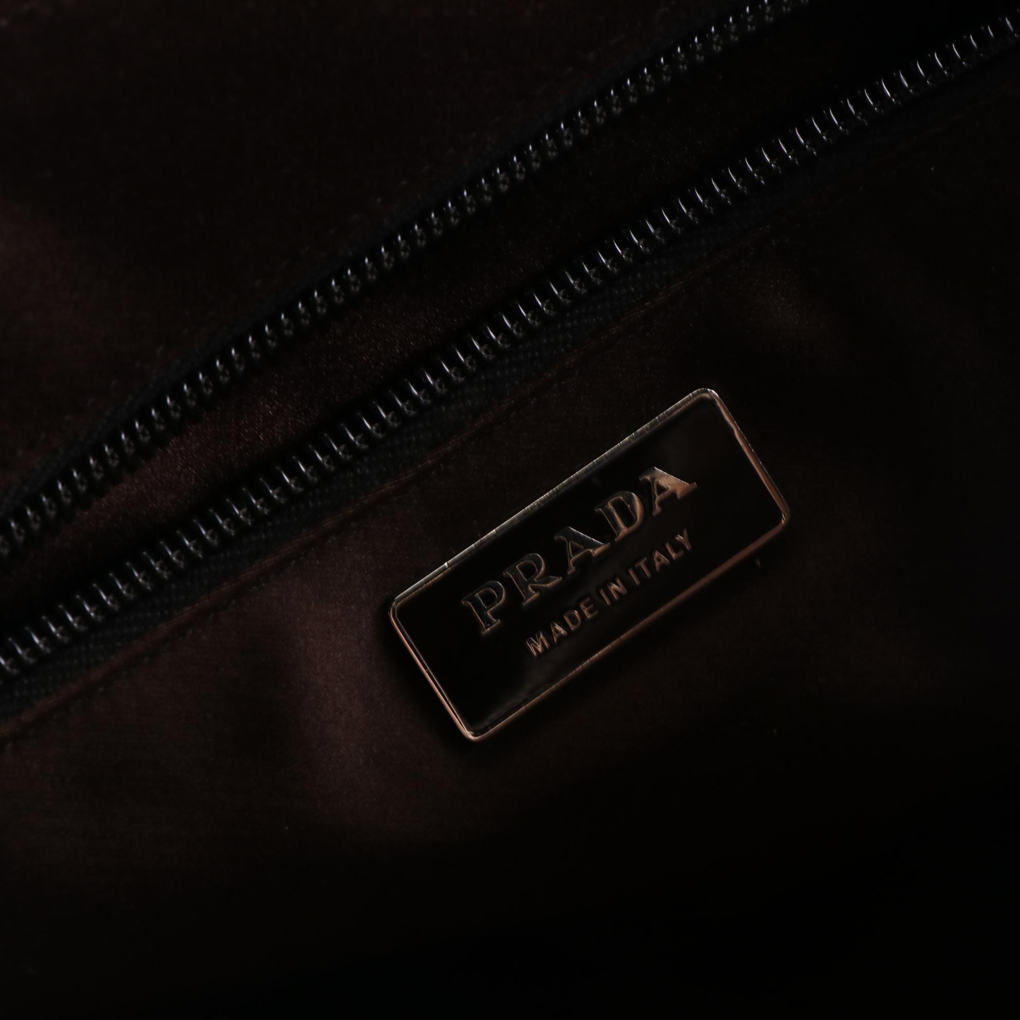 Prada Canapa Domed Handbag in Canvas with Ostrich Leather Trim