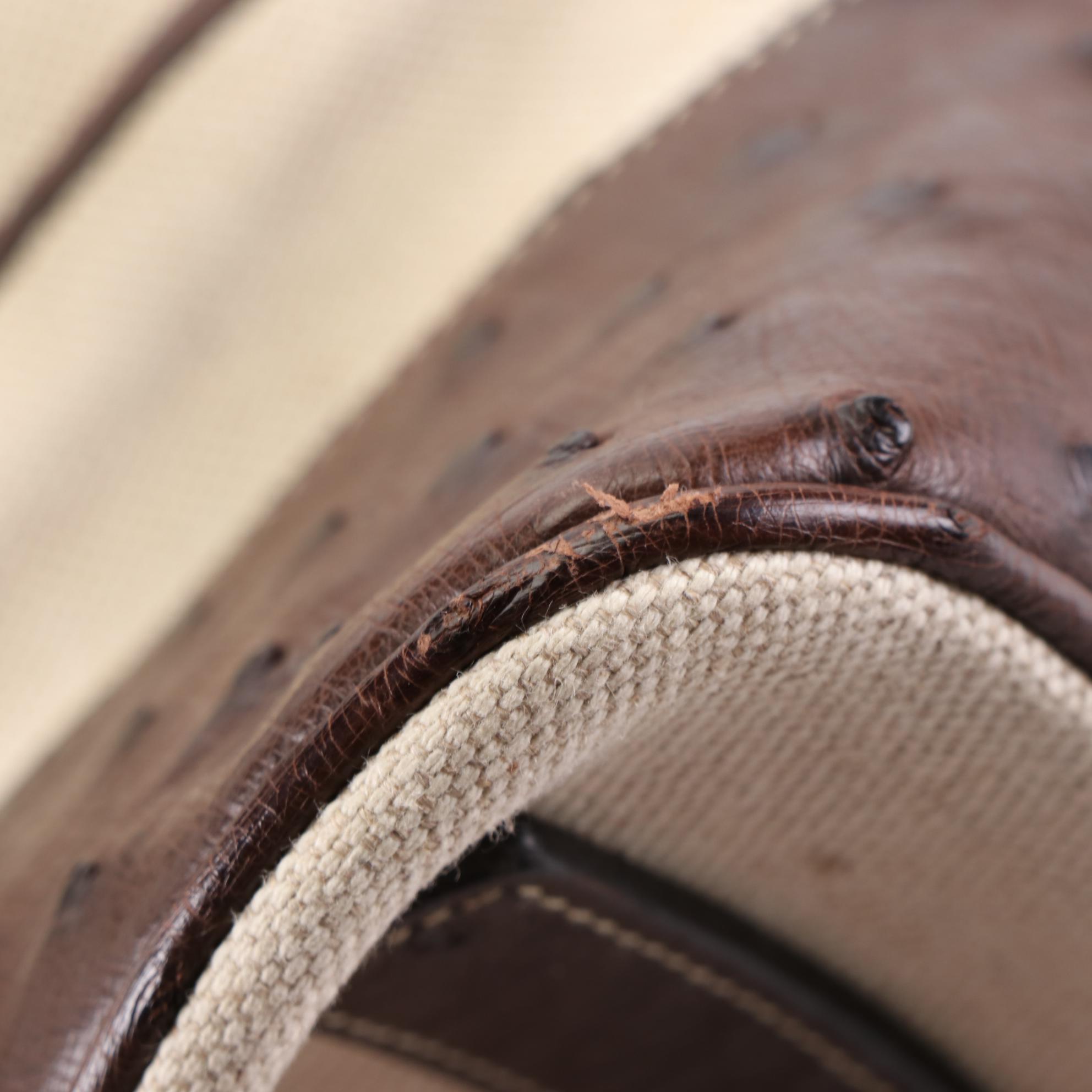 Prada Canapa Domed Handbag in Canvas with Ostrich Leather Trim