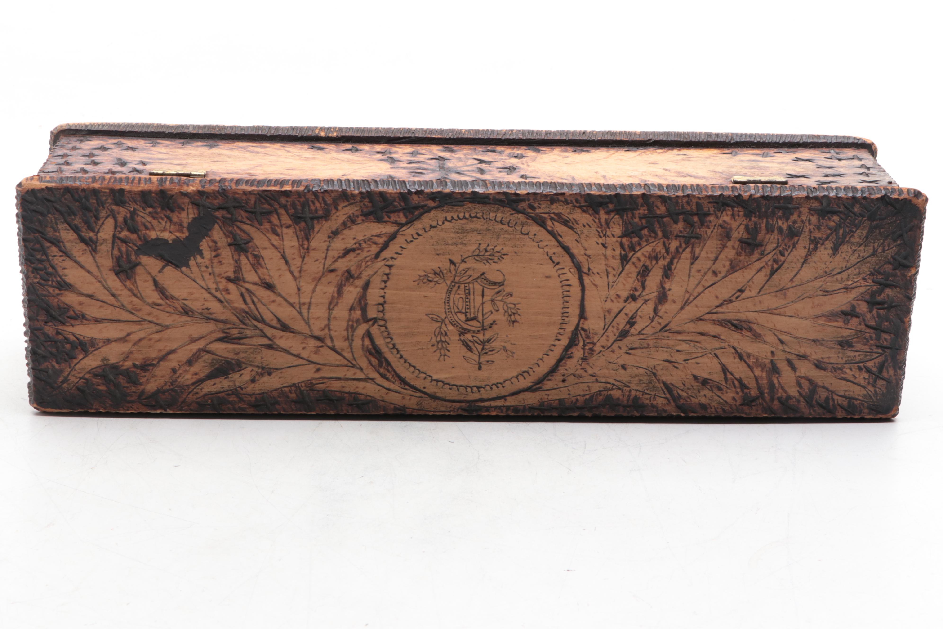 Late Victorian Pyrography Glove and Pencil Boxes, Circa 1900