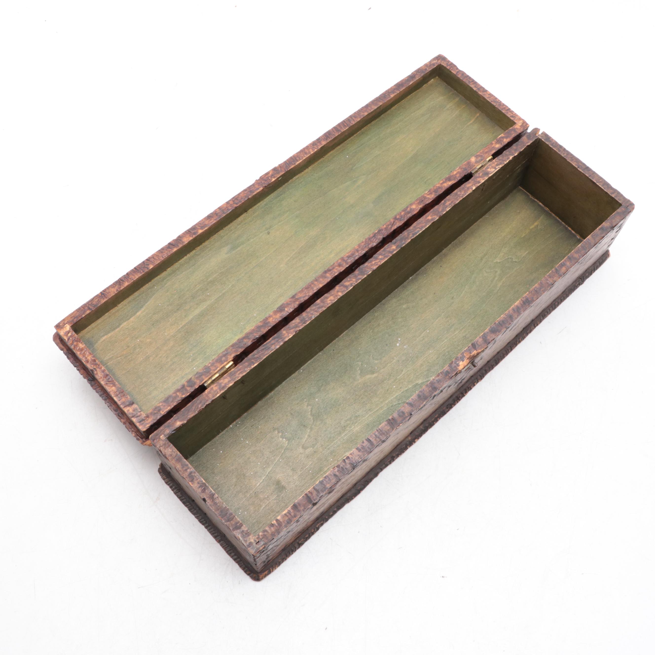 Late Victorian Pyrography Glove and Pencil Boxes, Circa 1900