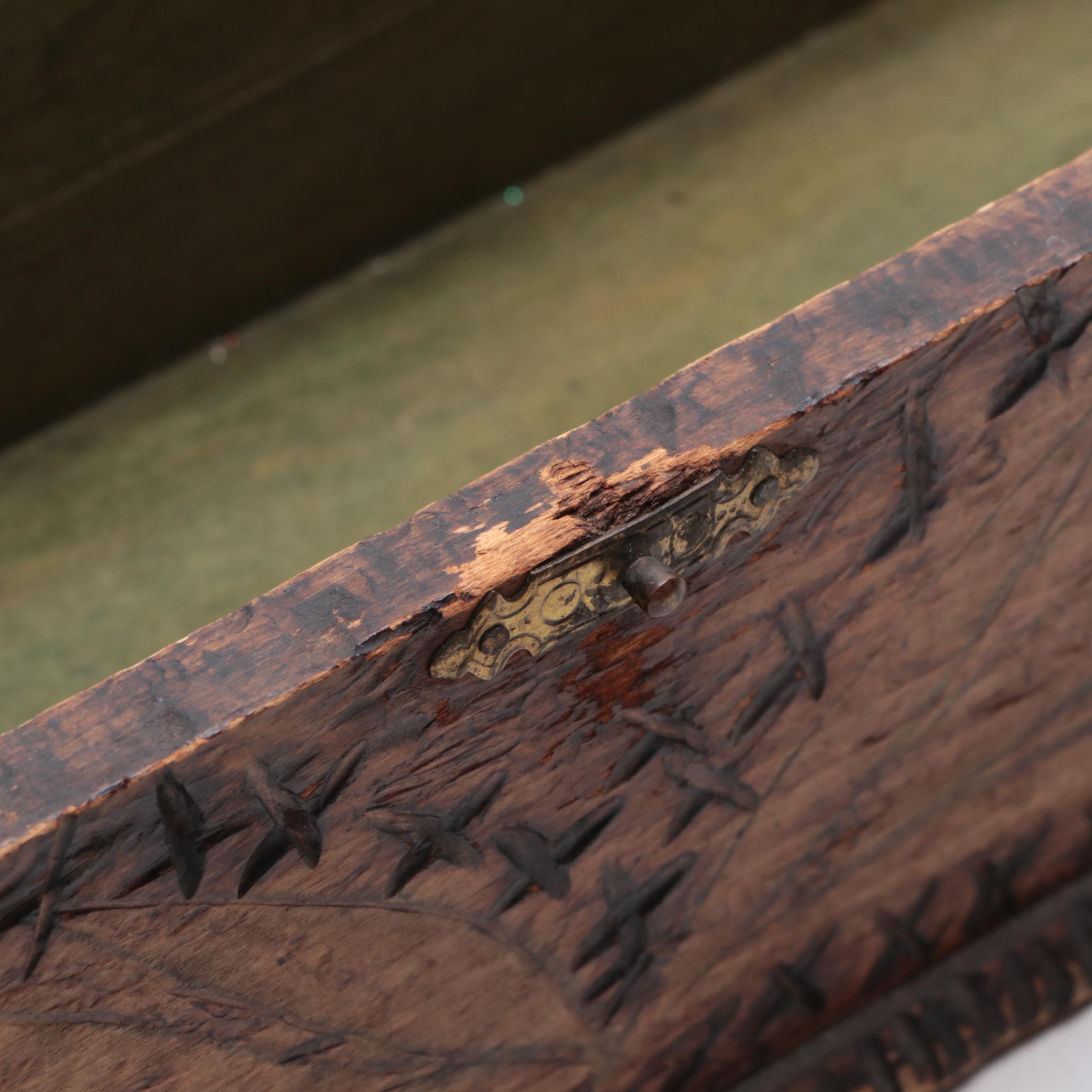 Late Victorian Pyrography Glove and Pencil Boxes, Circa 1900