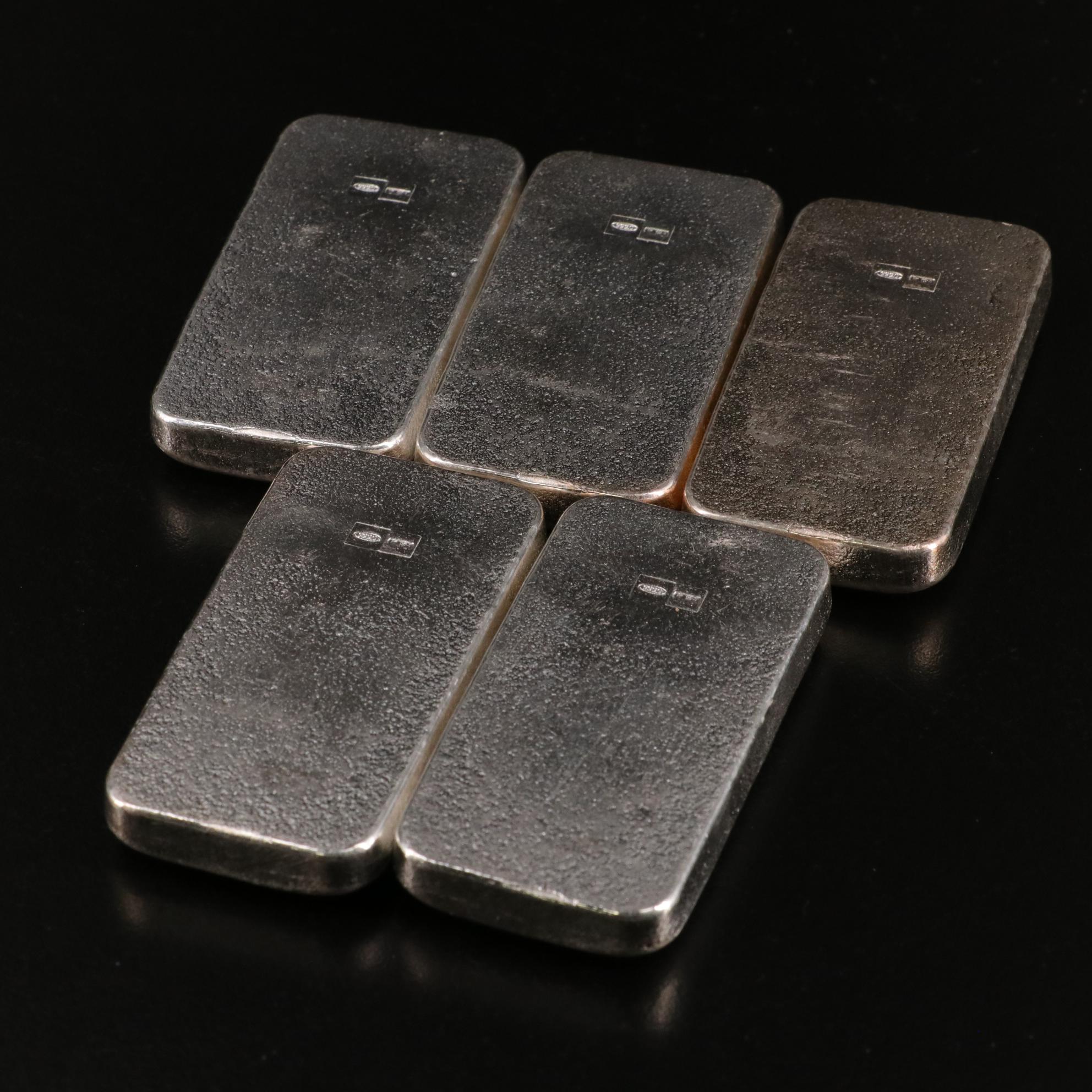 Group of Ten Five Ounce Silver Bars