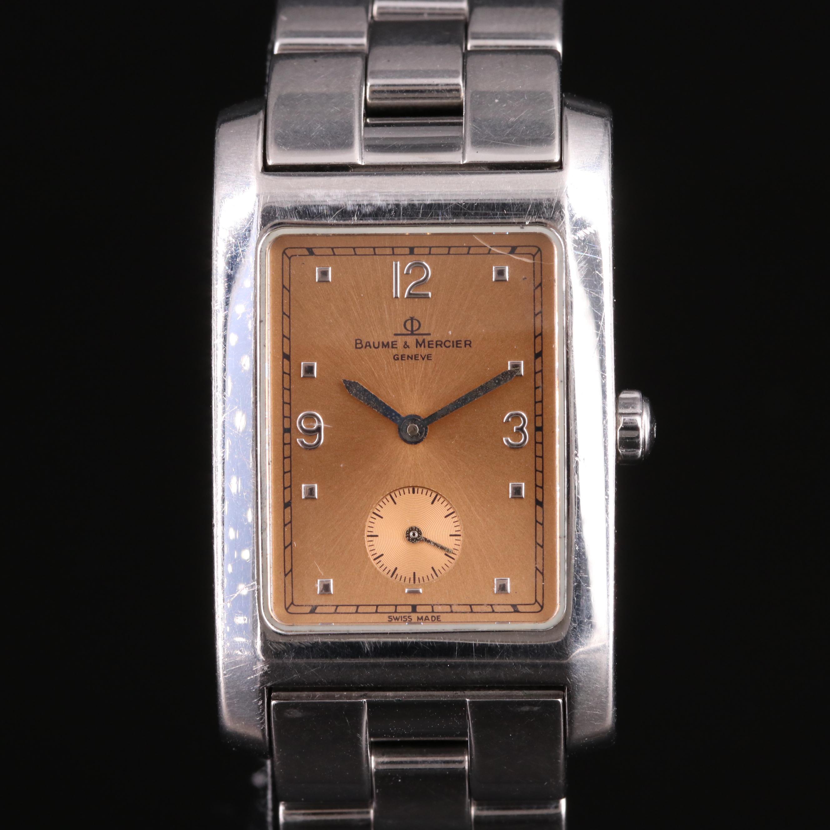 Baume and Mercier Salmon Dial, Tank-Style Stainless Steel Watch