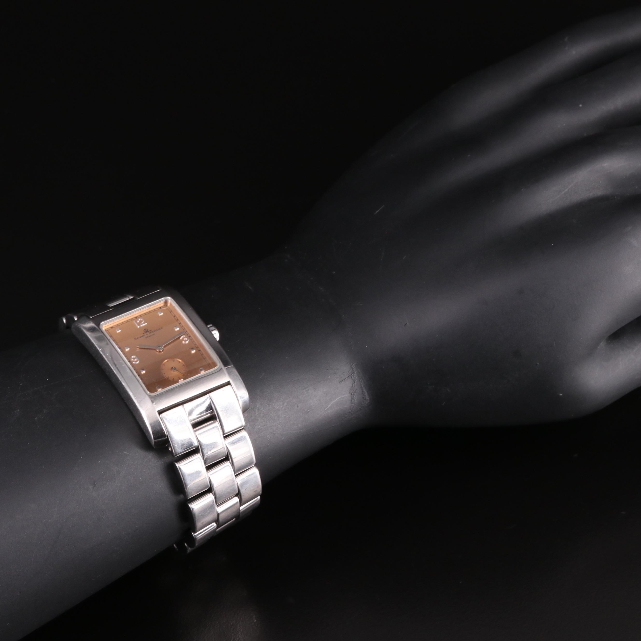 Baume and Mercier Salmon Dial, Tank-Style Stainless Steel Watch