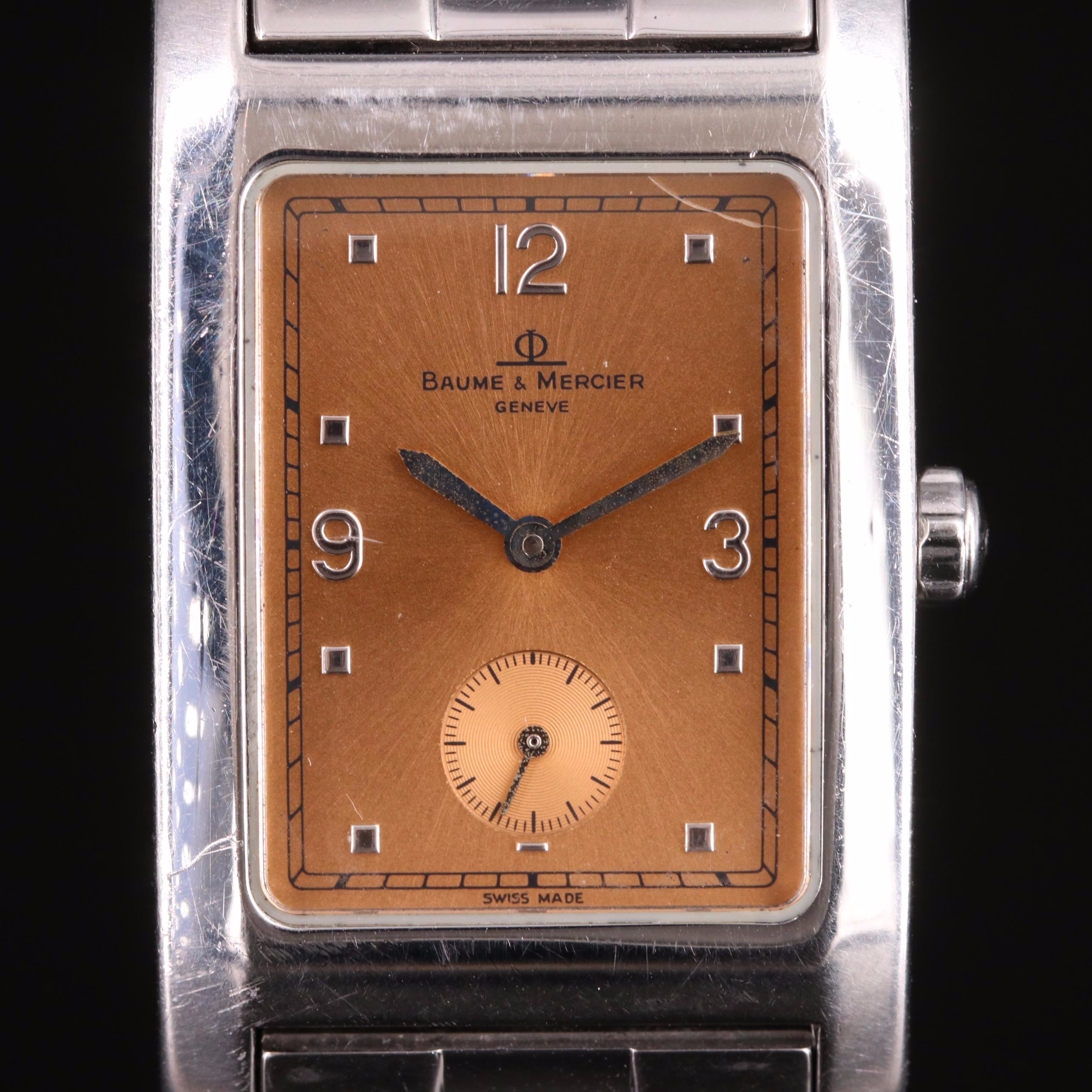 Baume and Mercier Salmon Dial, Tank-Style Stainless Steel Watch