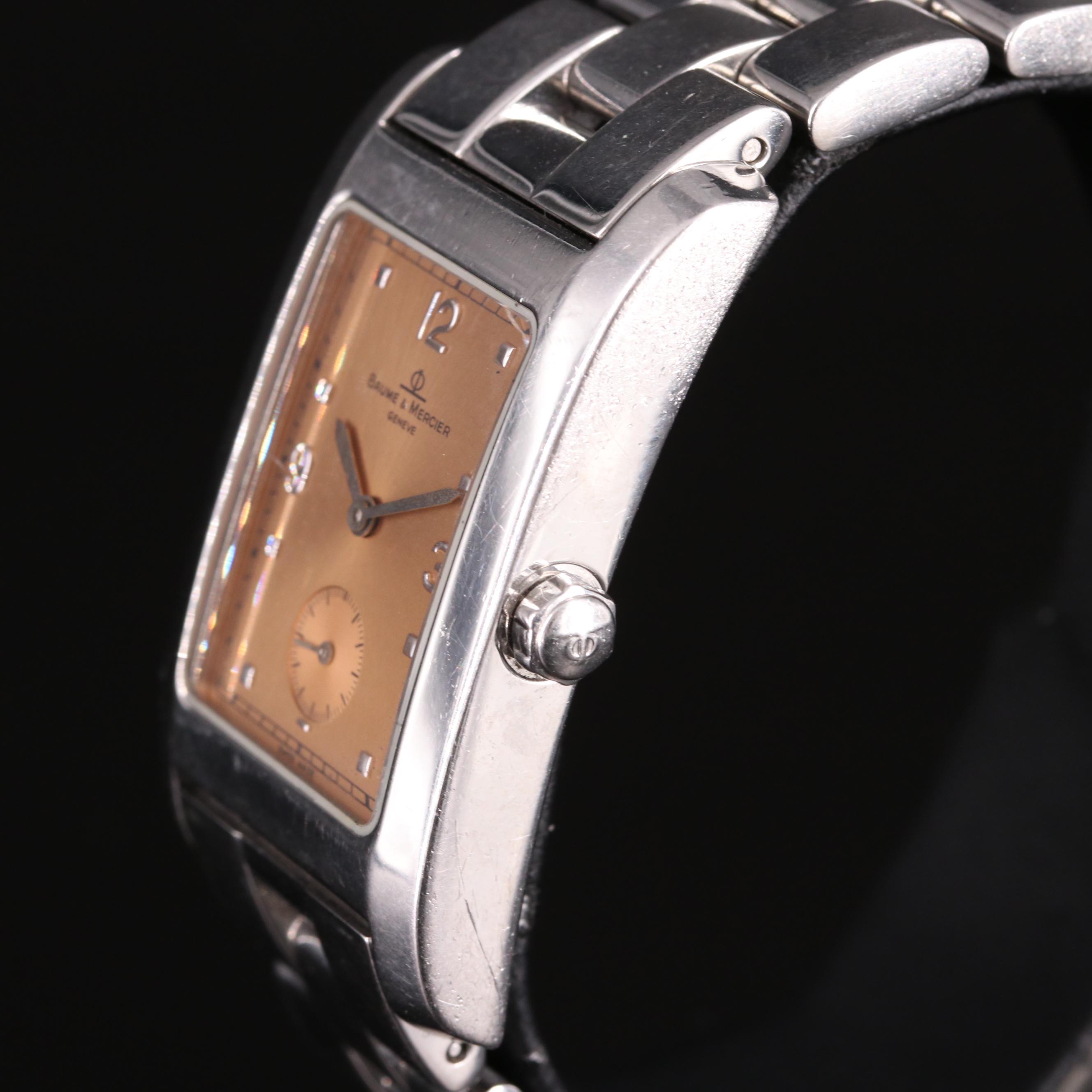 Baume and Mercier Salmon Dial, Tank-Style Stainless Steel Watch