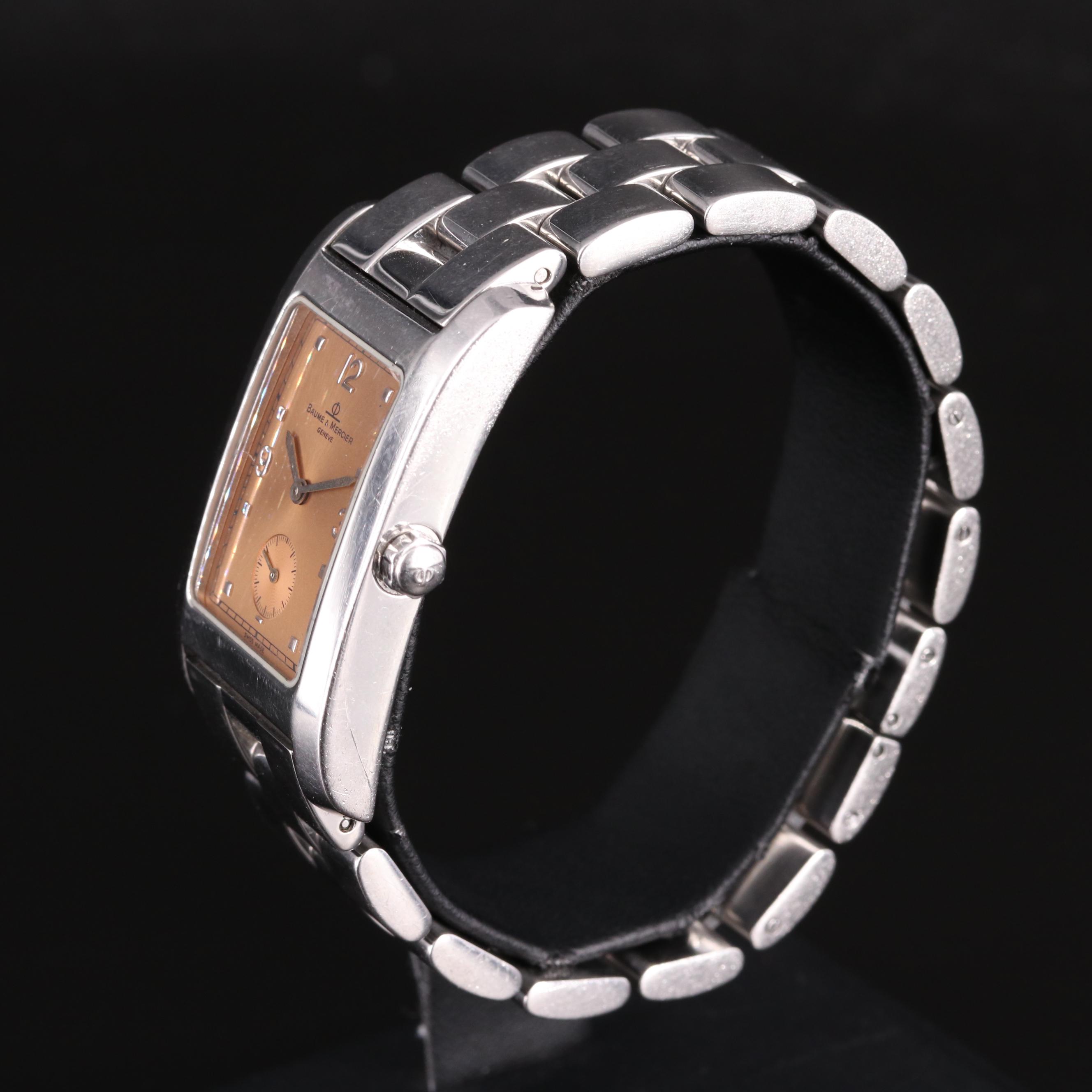 Baume and Mercier Salmon Dial, Tank-Style Stainless Steel Watch