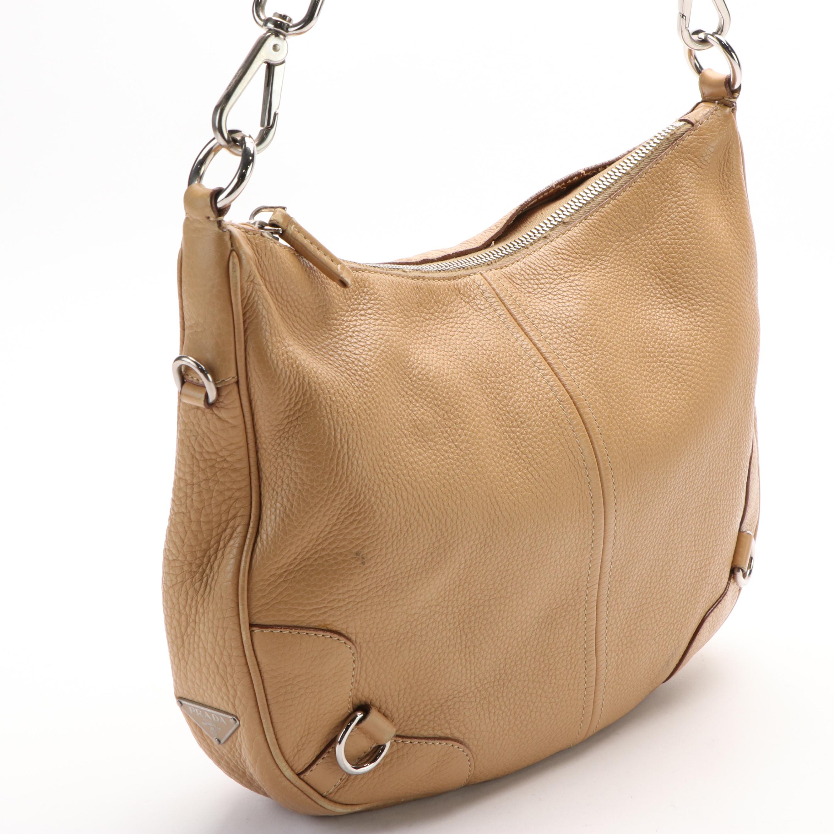 Prada Medium Zip Messenger Bag in Light Brown Leather