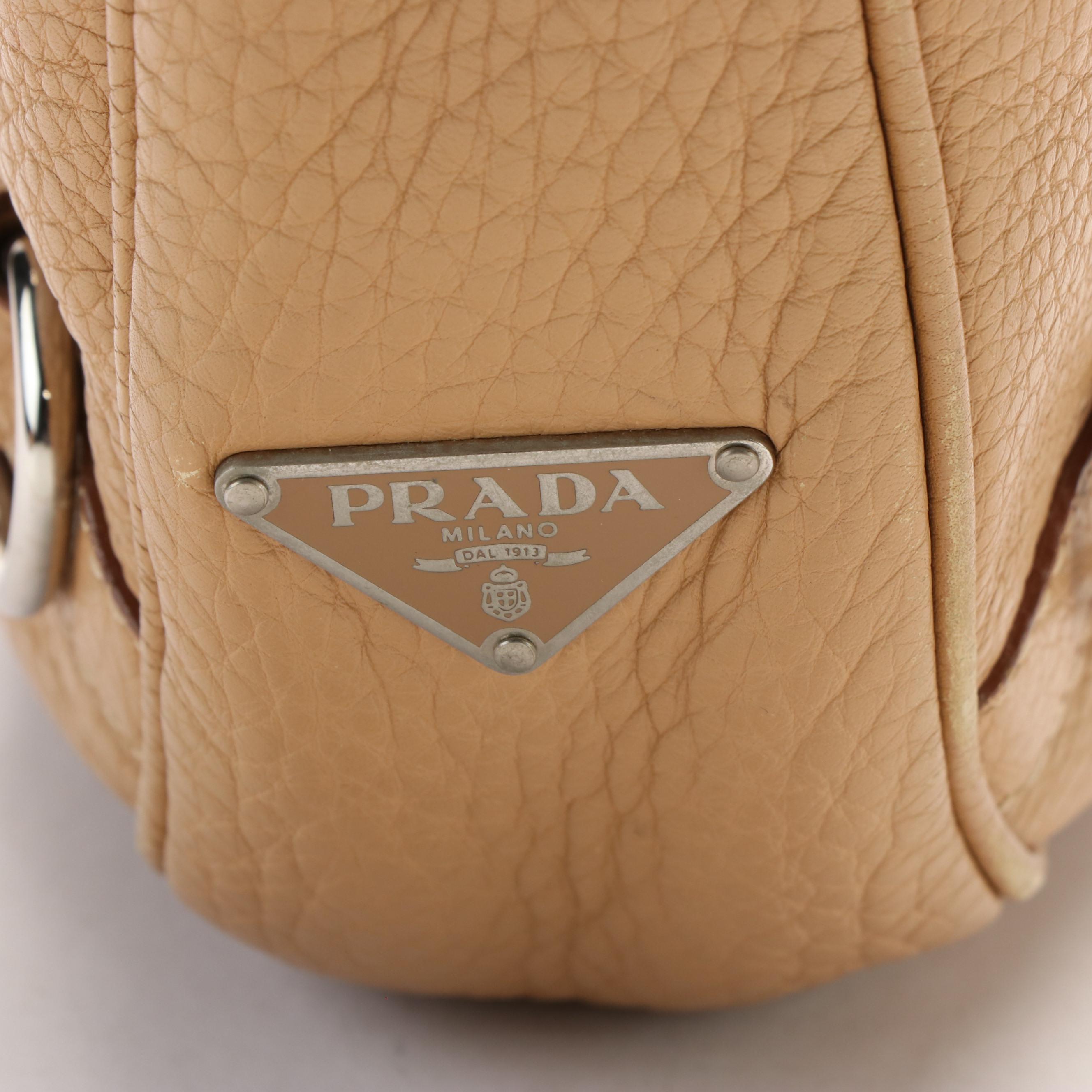 Prada Medium Zip Messenger Bag in Light Brown Leather