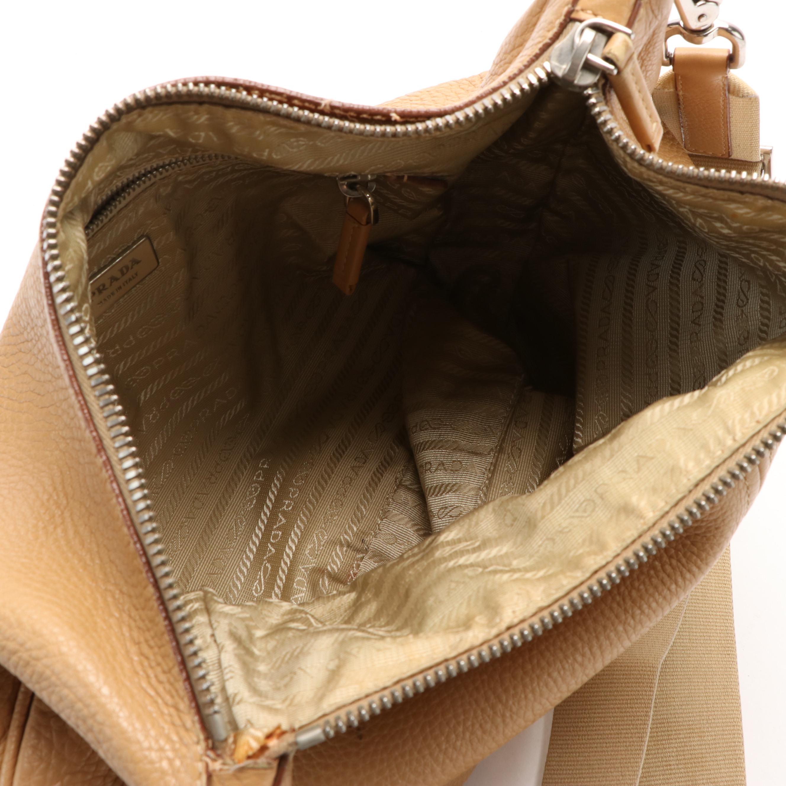 Prada Medium Zip Messenger Bag in Light Brown Leather