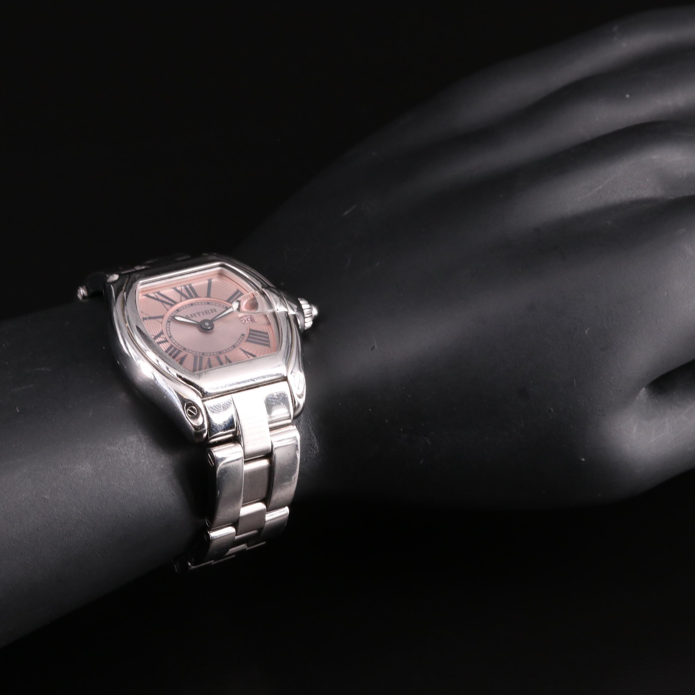 Cartier Roadster Pink Dial Stainless Steel Watch