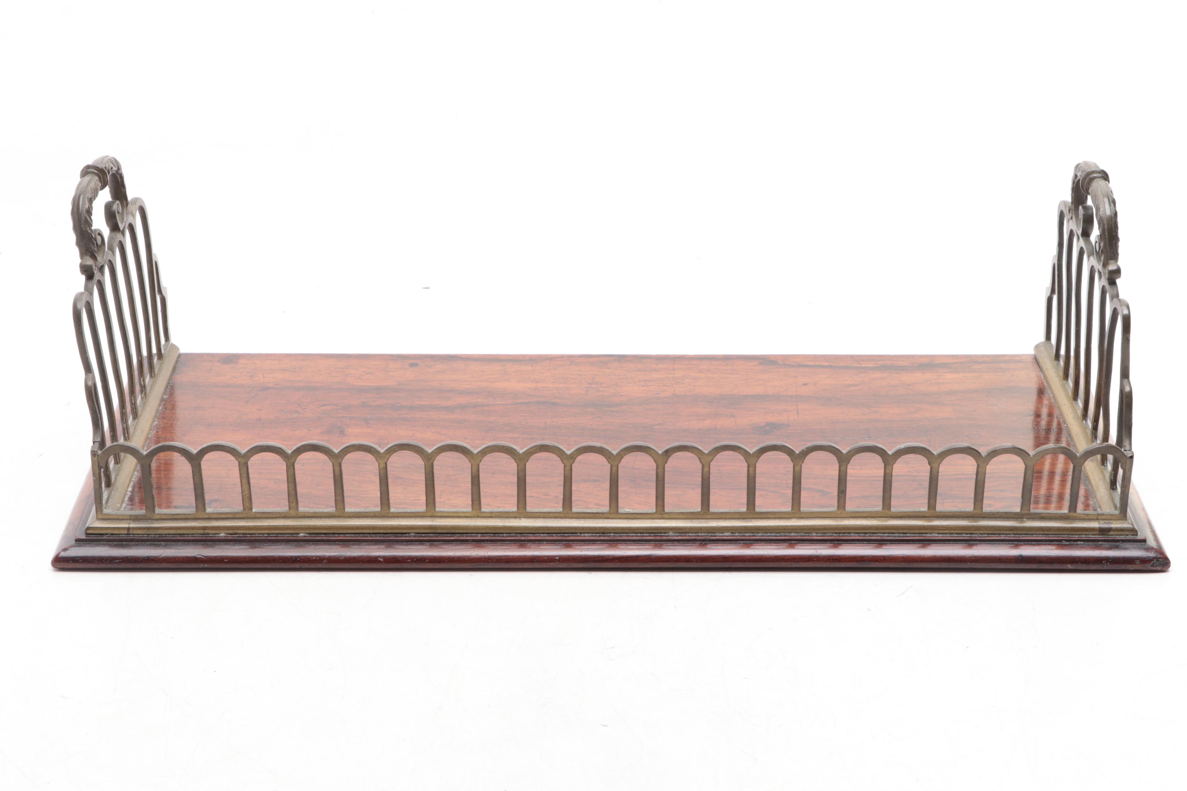 Brass and Wood Desk Tray, Postcard Organizer and Helmet Shell Inkwell