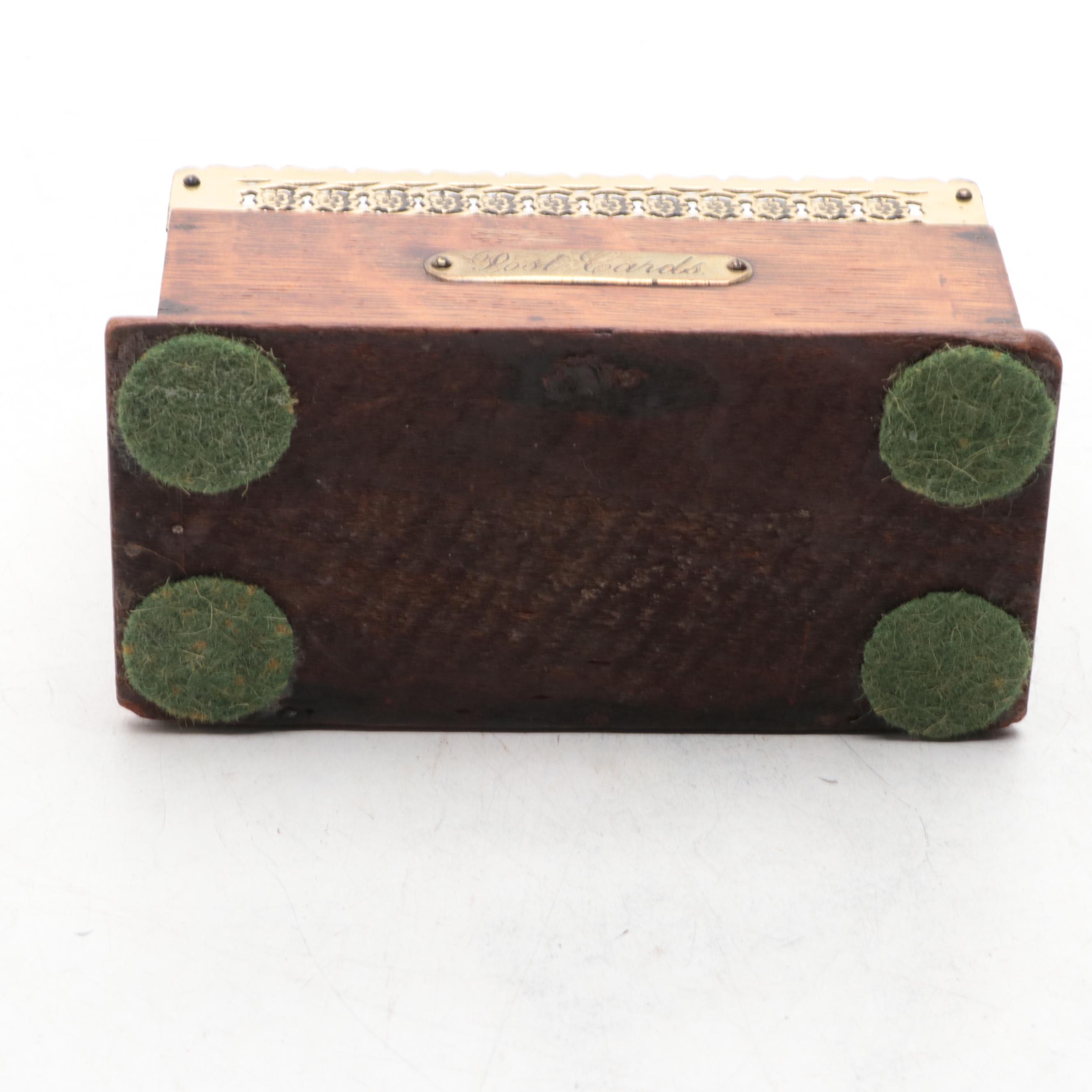 Brass and Wood Desk Tray, Postcard Organizer and Helmet Shell Inkwell