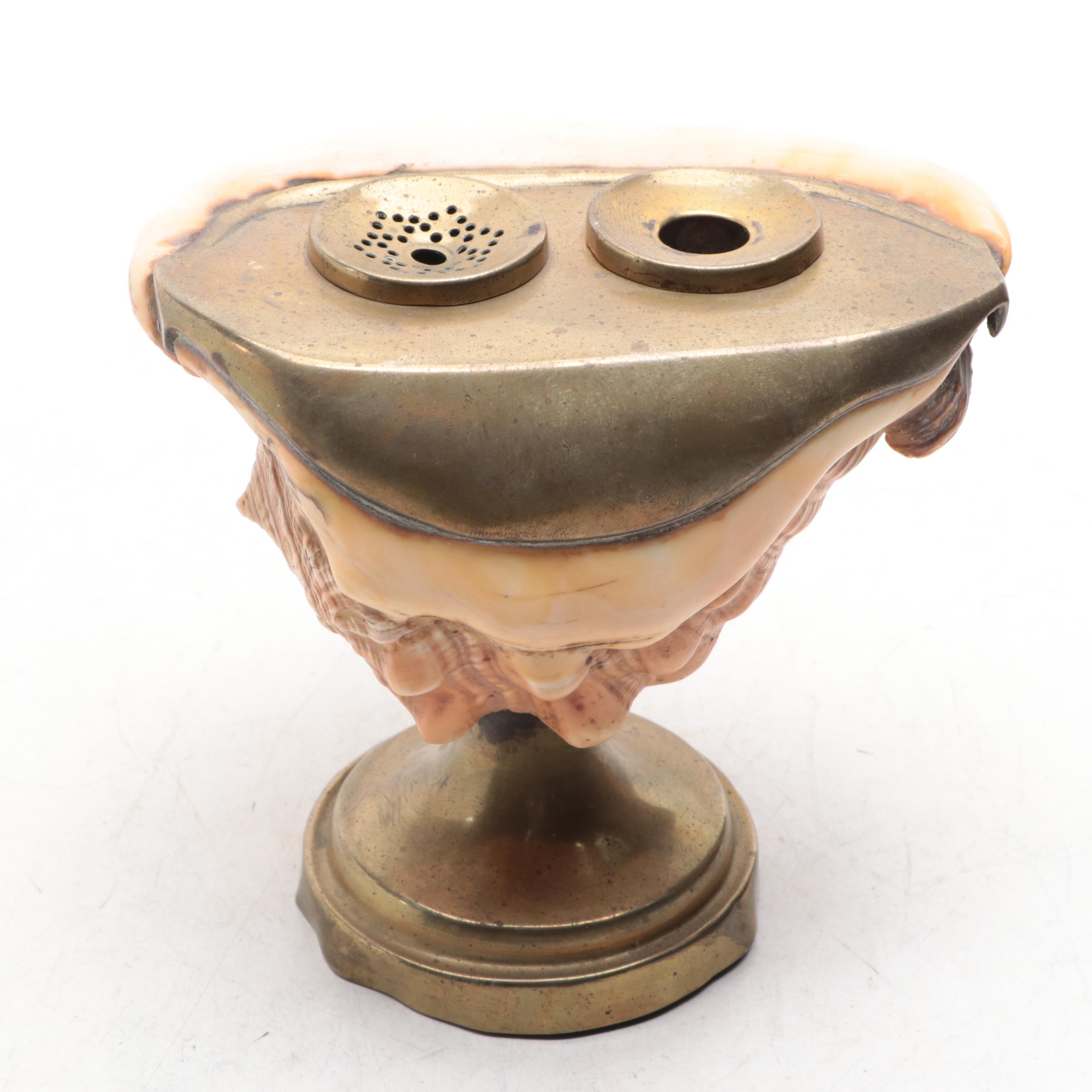 Brass and Wood Desk Tray, Postcard Organizer and Helmet Shell Inkwell