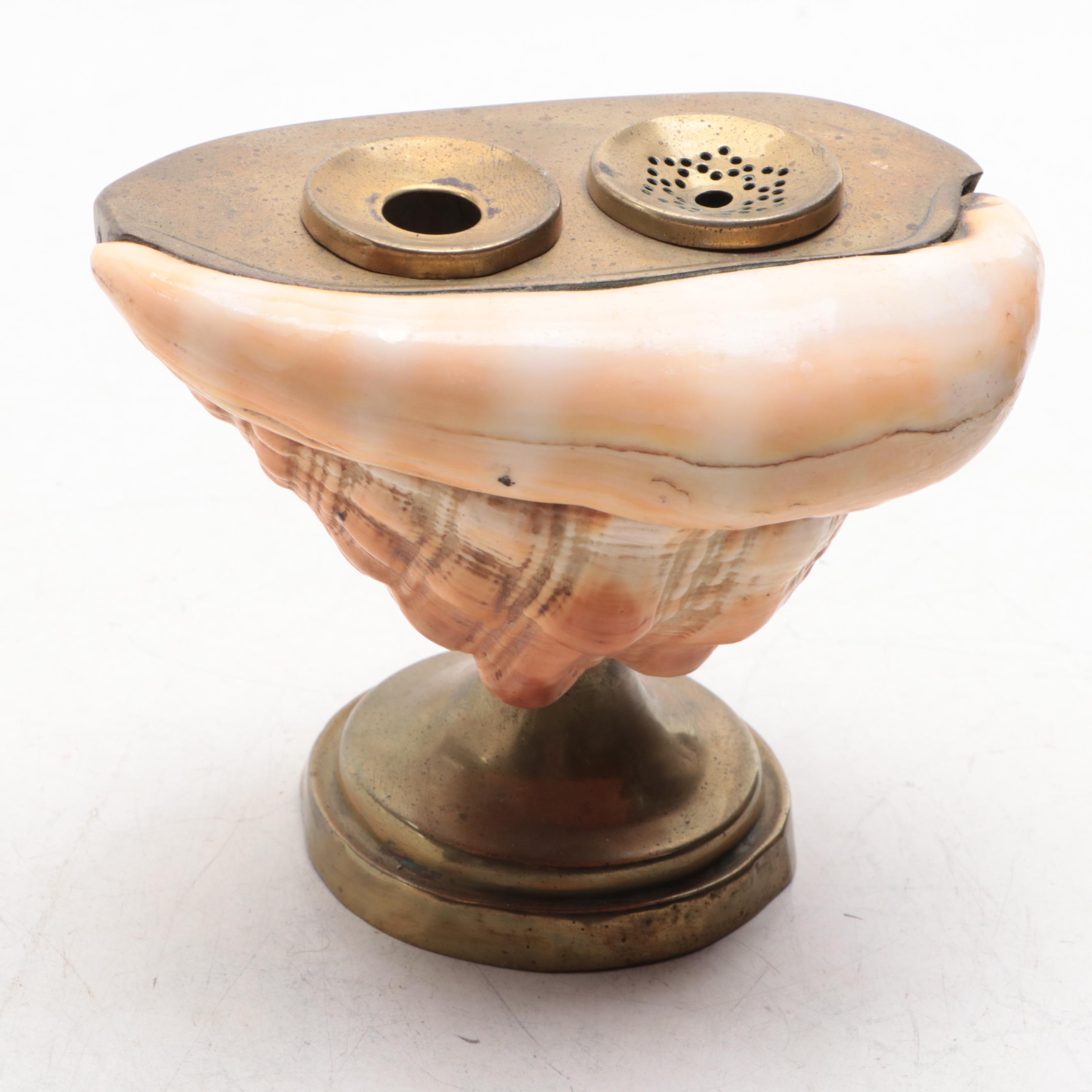 Brass and Wood Desk Tray, Postcard Organizer and Helmet Shell Inkwell