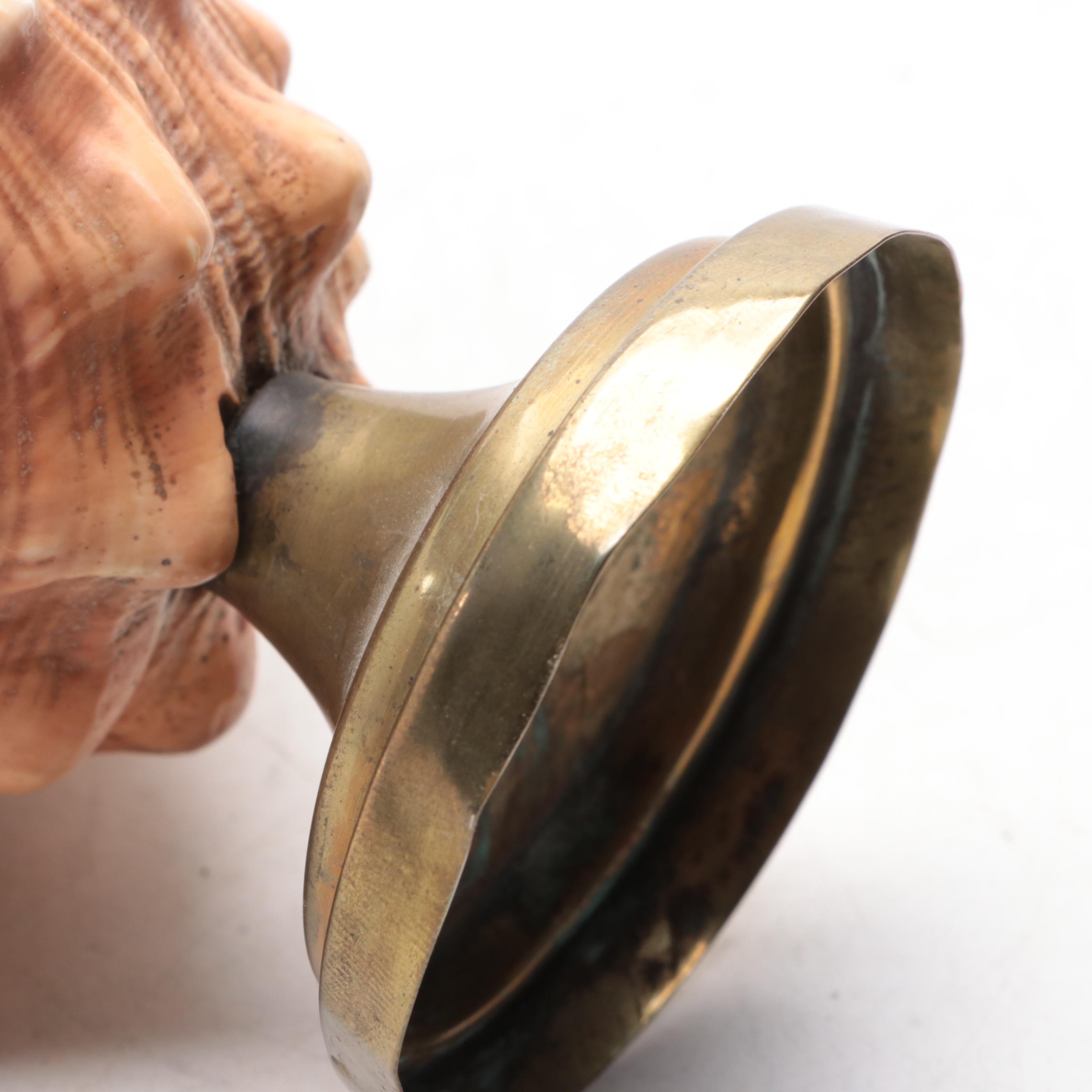 Brass and Wood Desk Tray, Postcard Organizer and Helmet Shell Inkwell