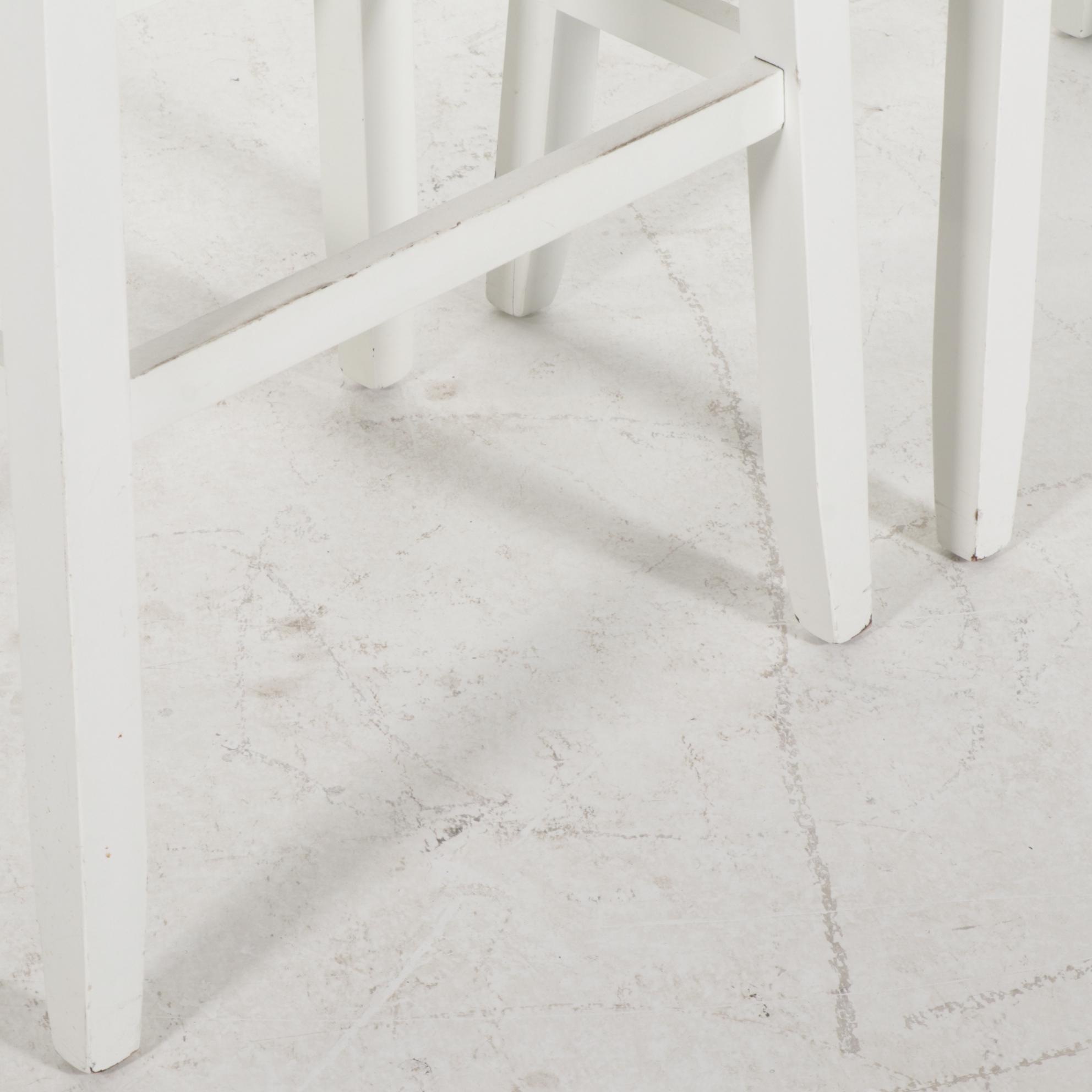 Pair of Painted Wood Bar Stools with Upholstered Seats