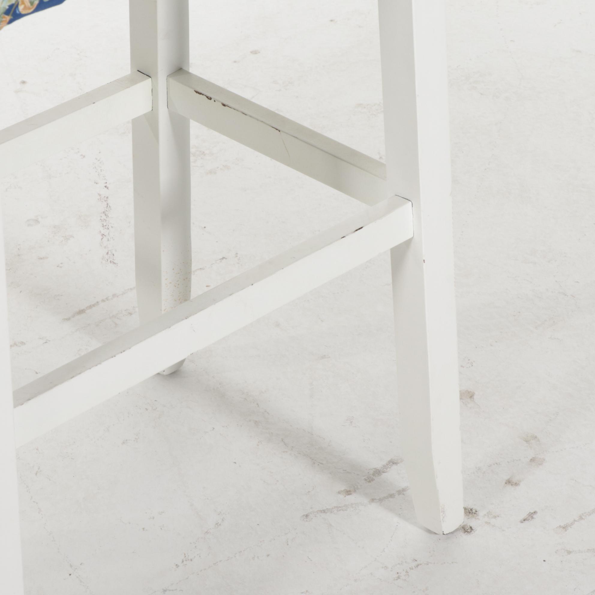 Pair of Painted Wood Bar Stools with Upholstered Seats