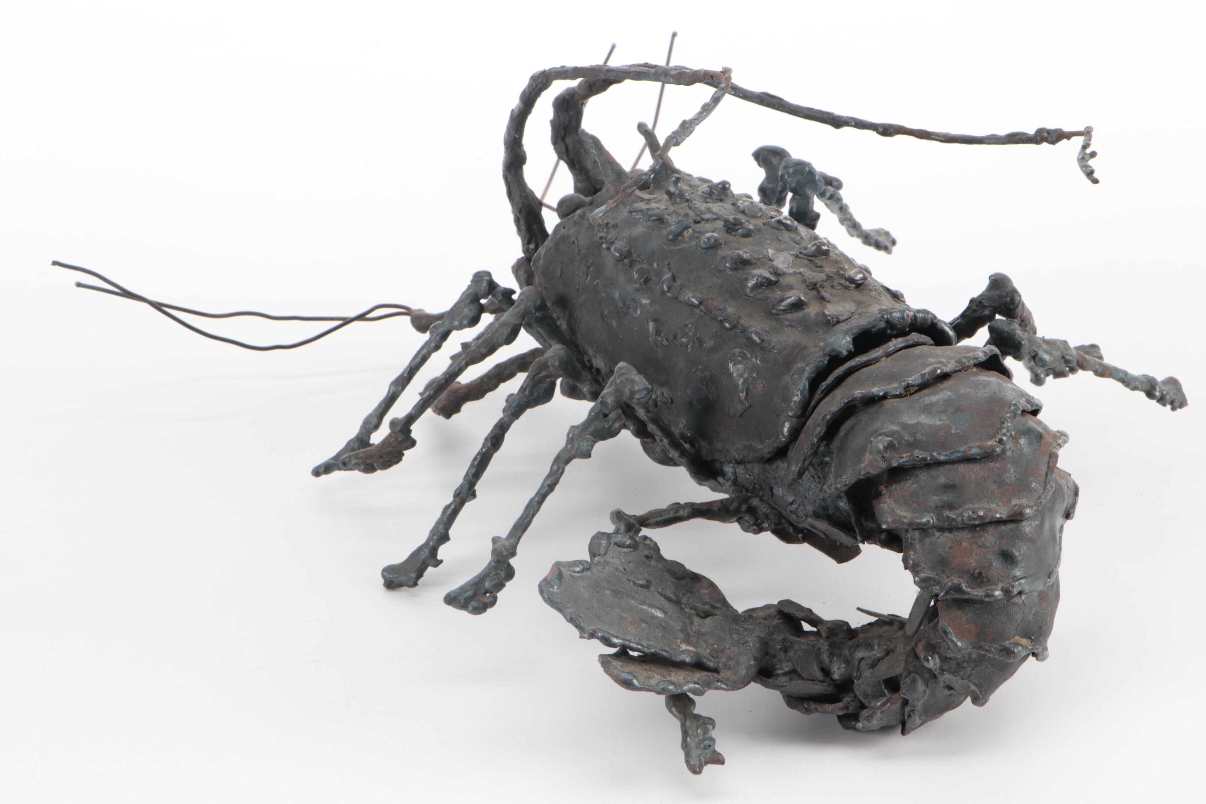 Modern Sculpted Metal Lobster-Shaped Box
