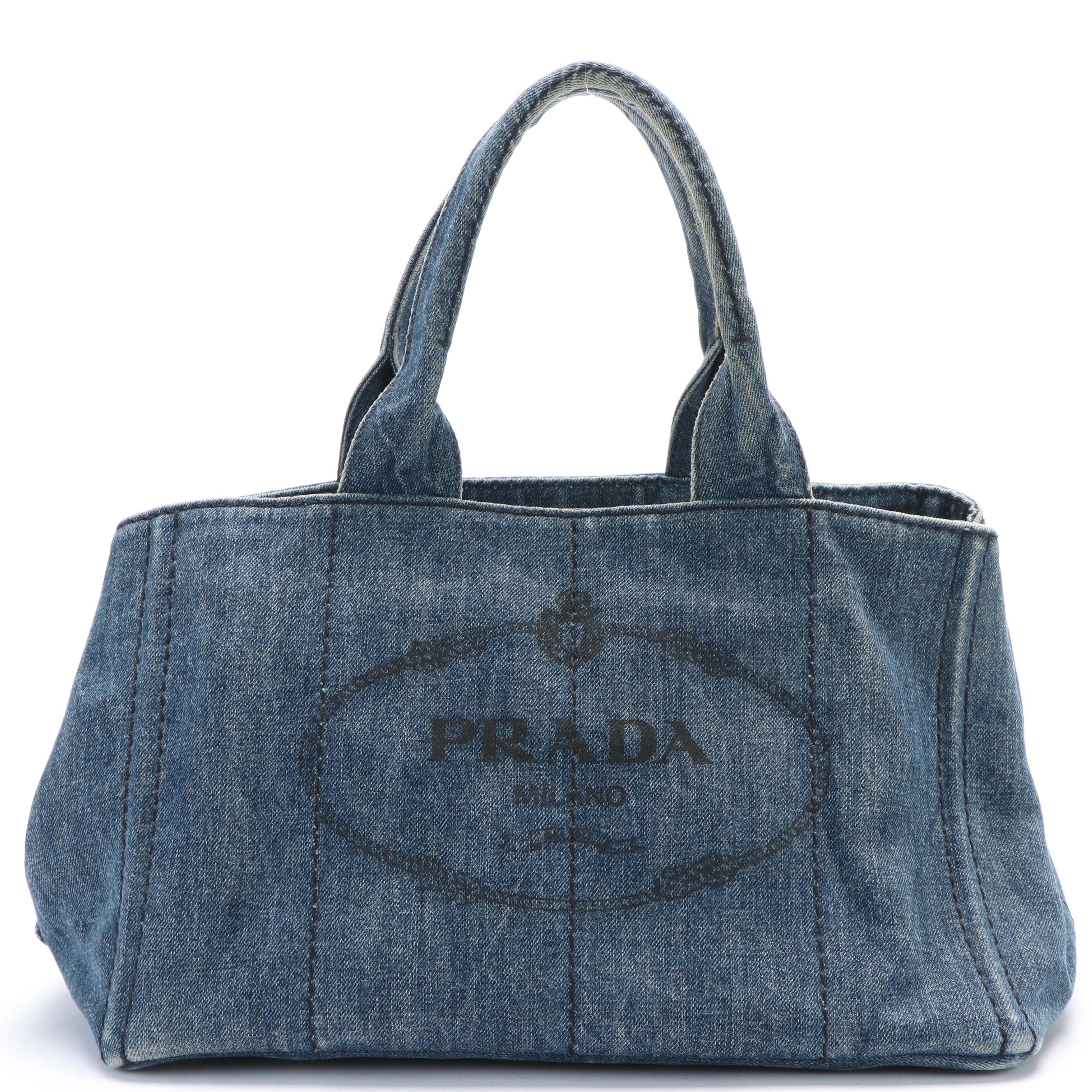 Prada Canapa Denim Logo Satchel