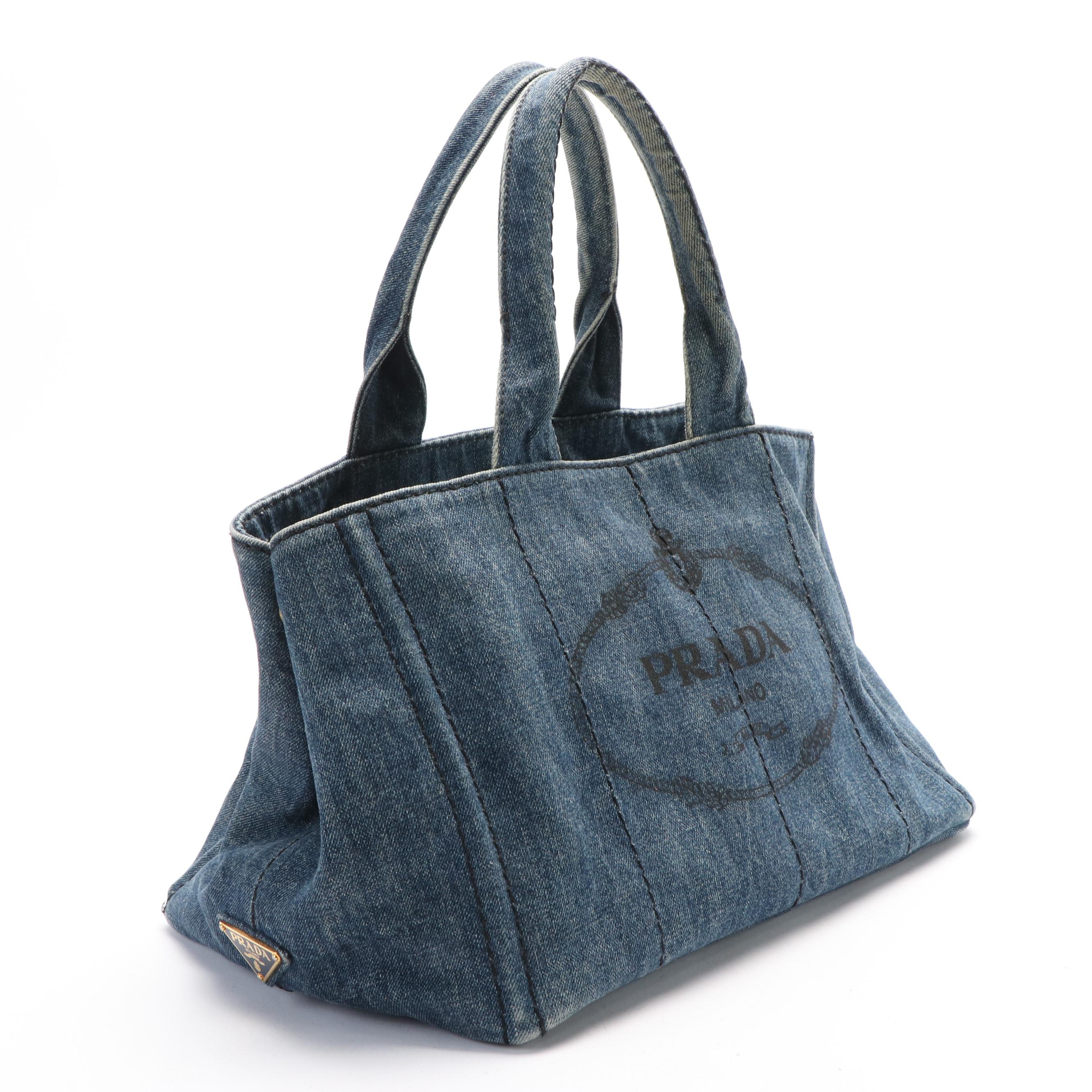 Prada Canapa Denim Logo Satchel