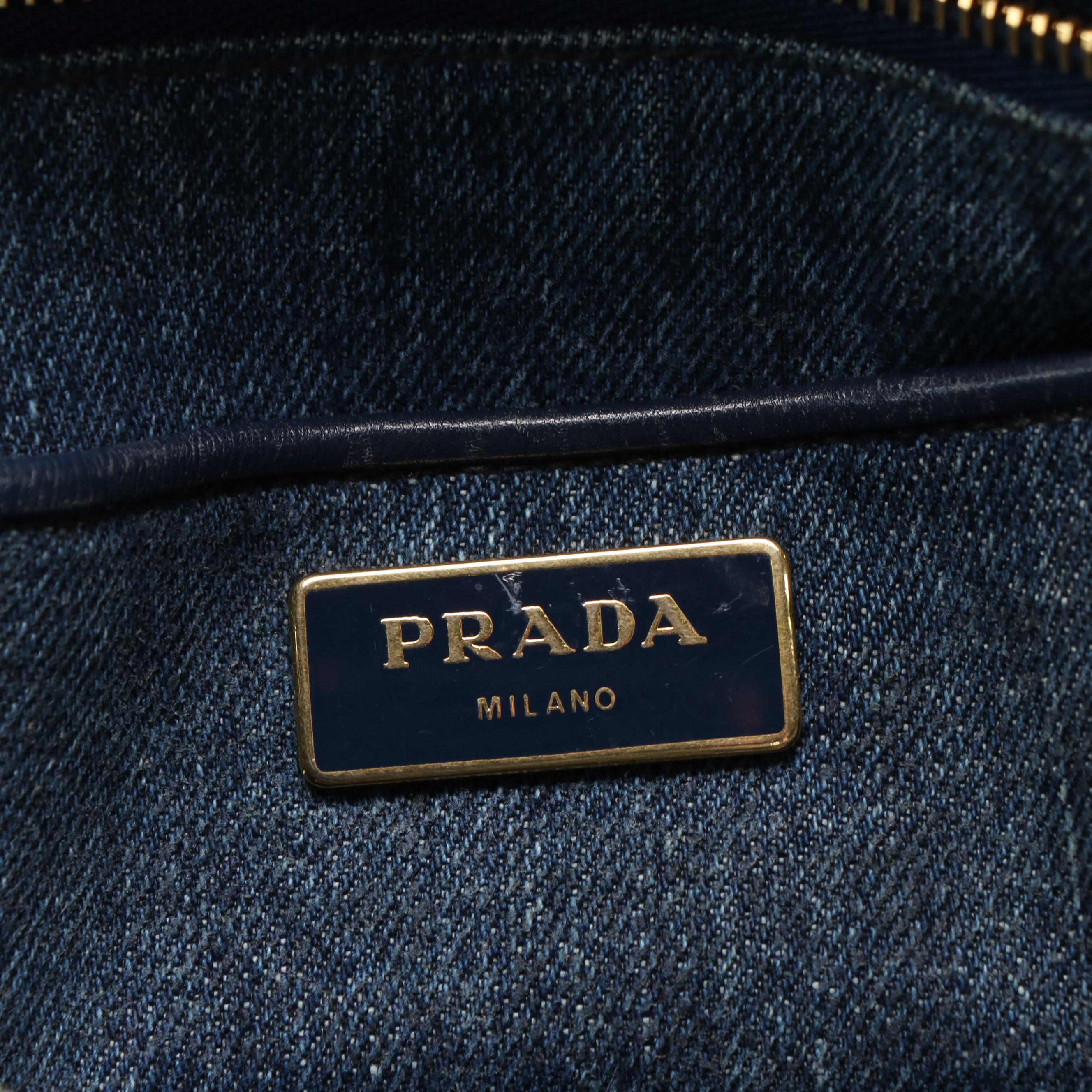 Prada Canapa Denim Logo Satchel