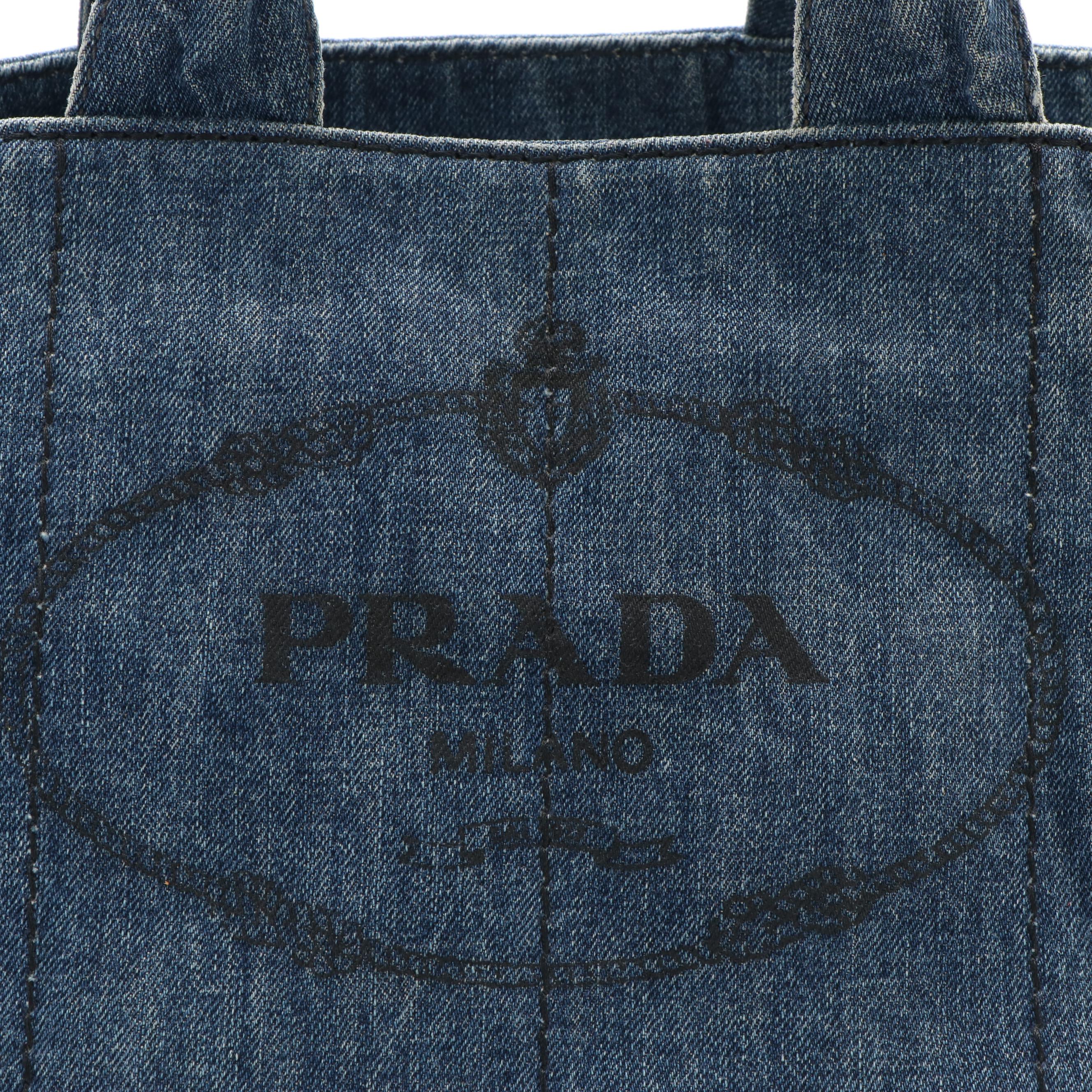 Prada Canapa Denim Logo Satchel