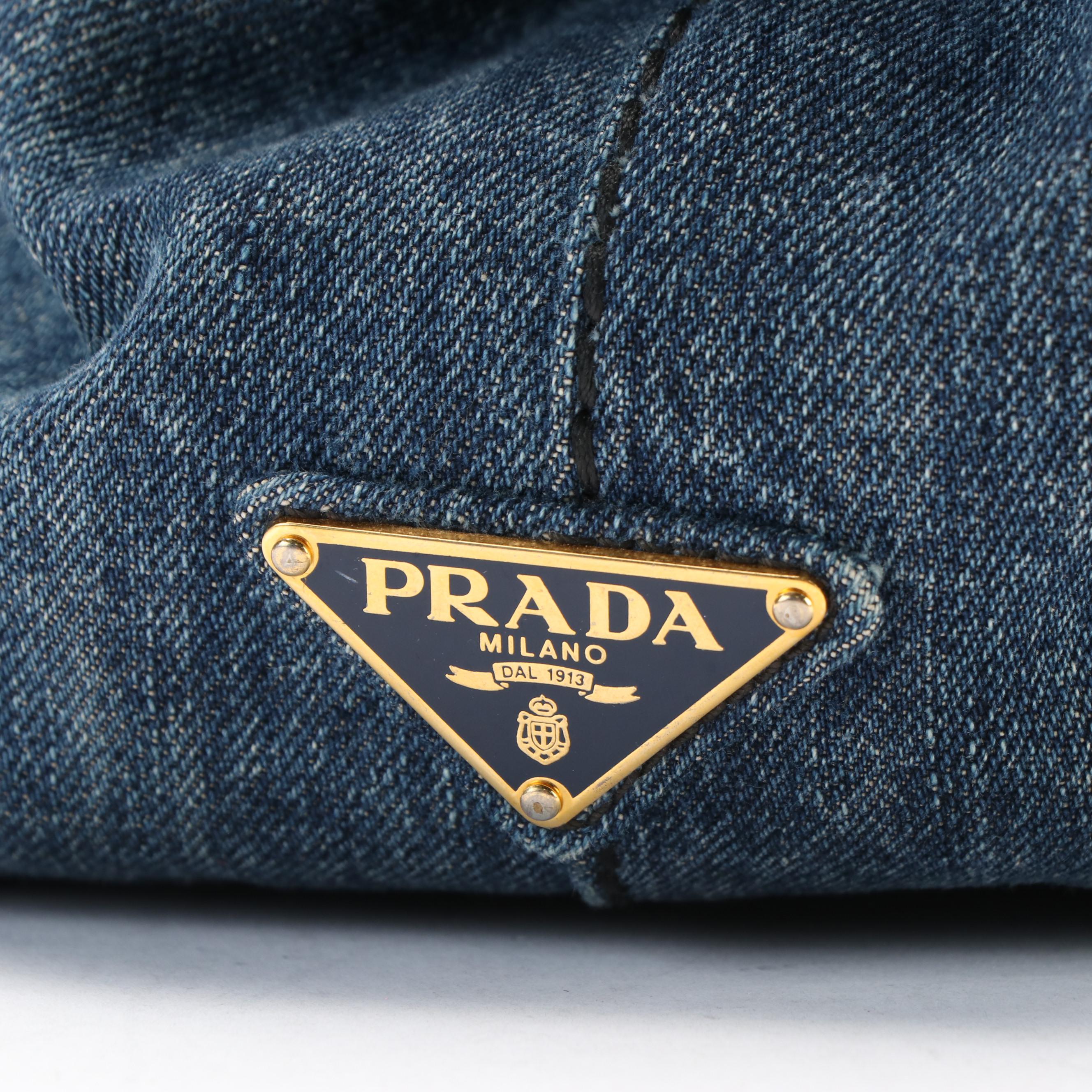 Prada Canapa Denim Logo Satchel
