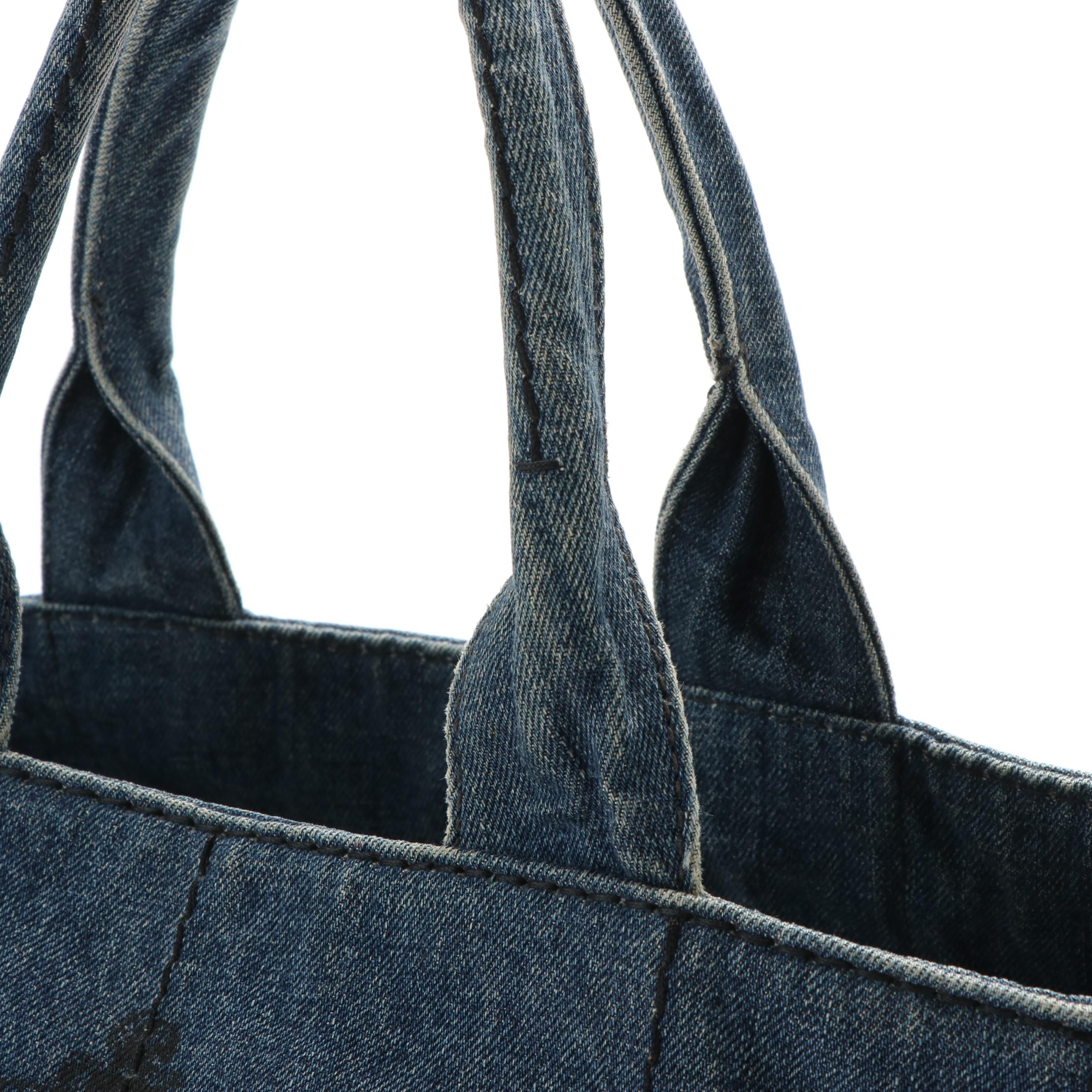 Prada Canapa Denim Logo Satchel