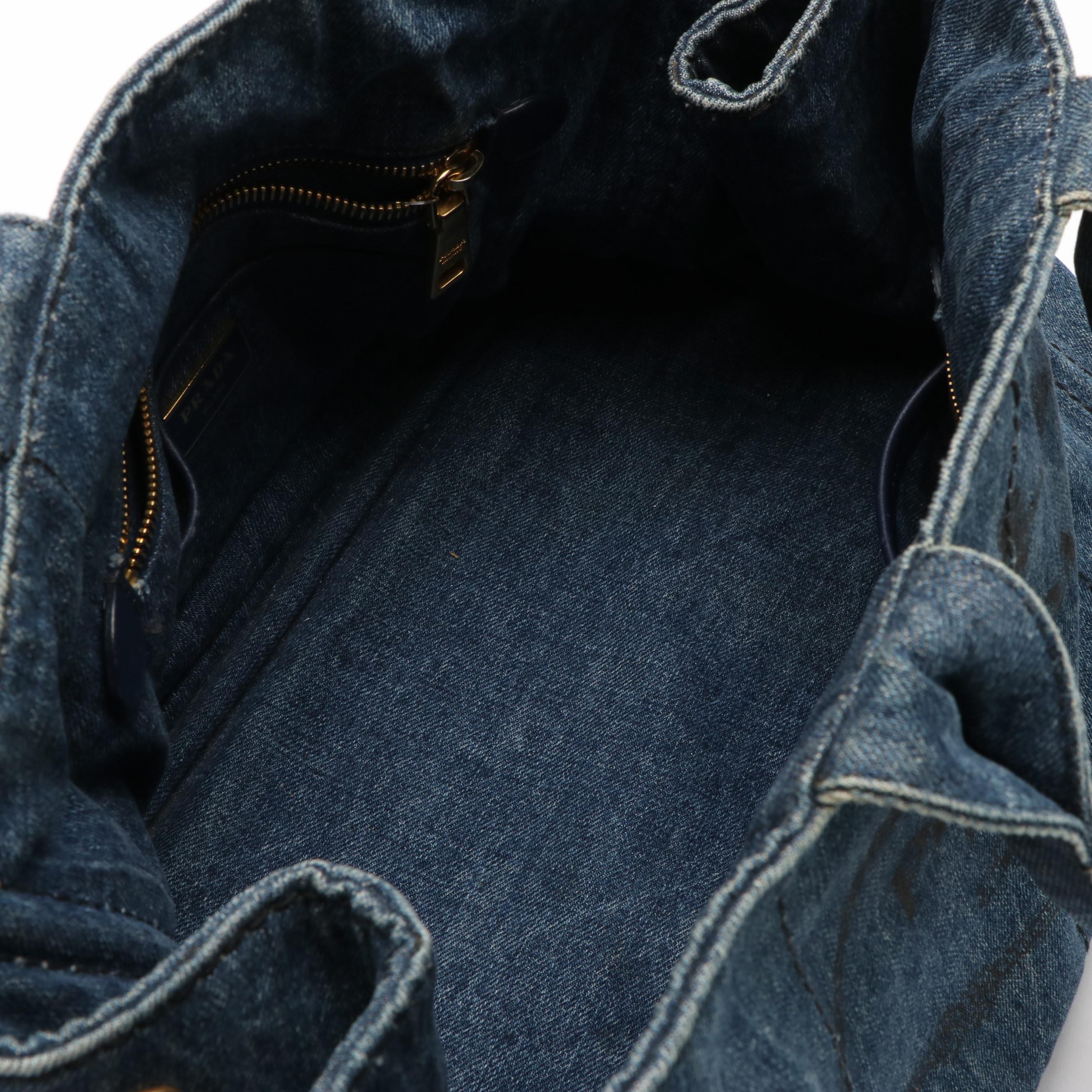 Prada Canapa Denim Logo Satchel