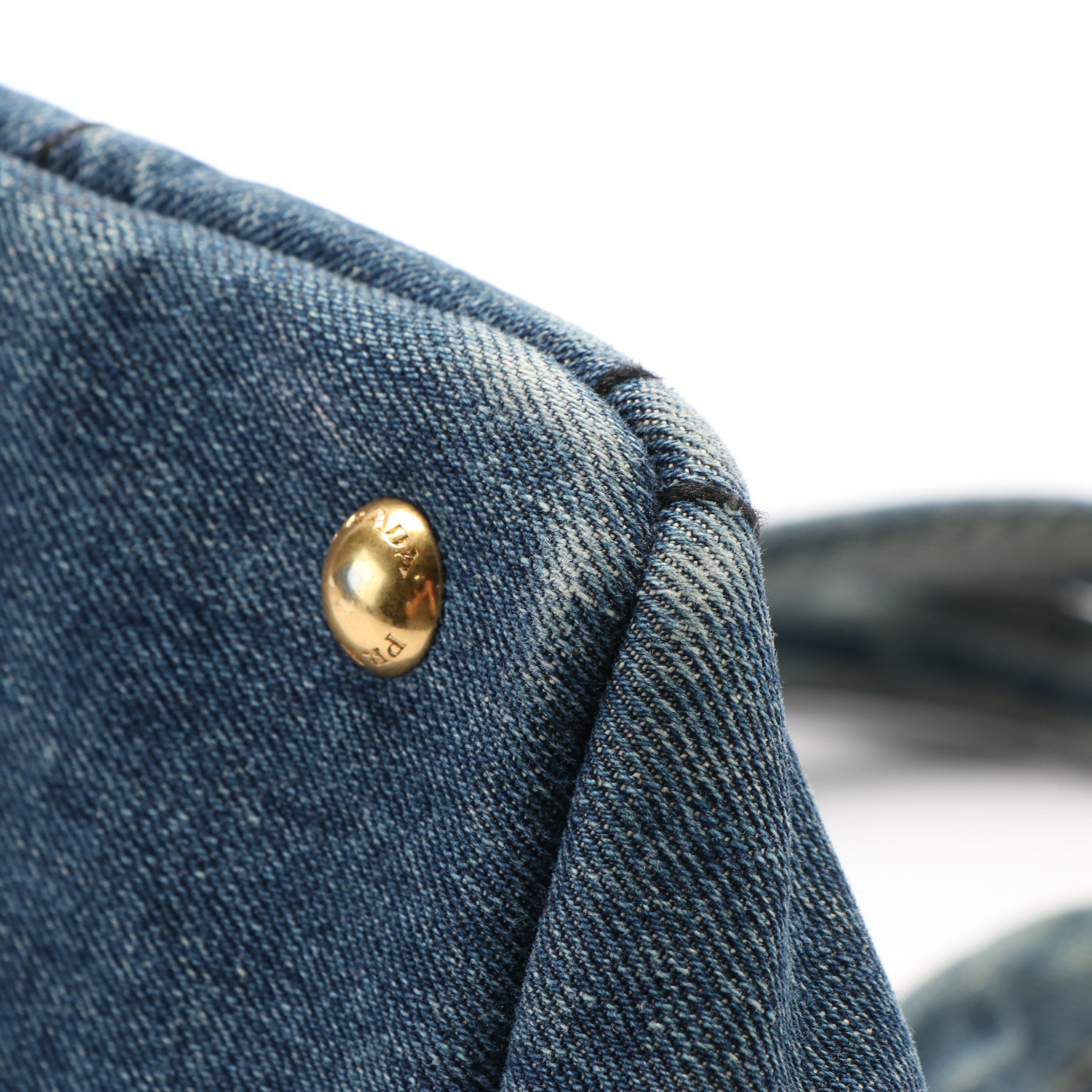 Prada Canapa Denim Logo Satchel