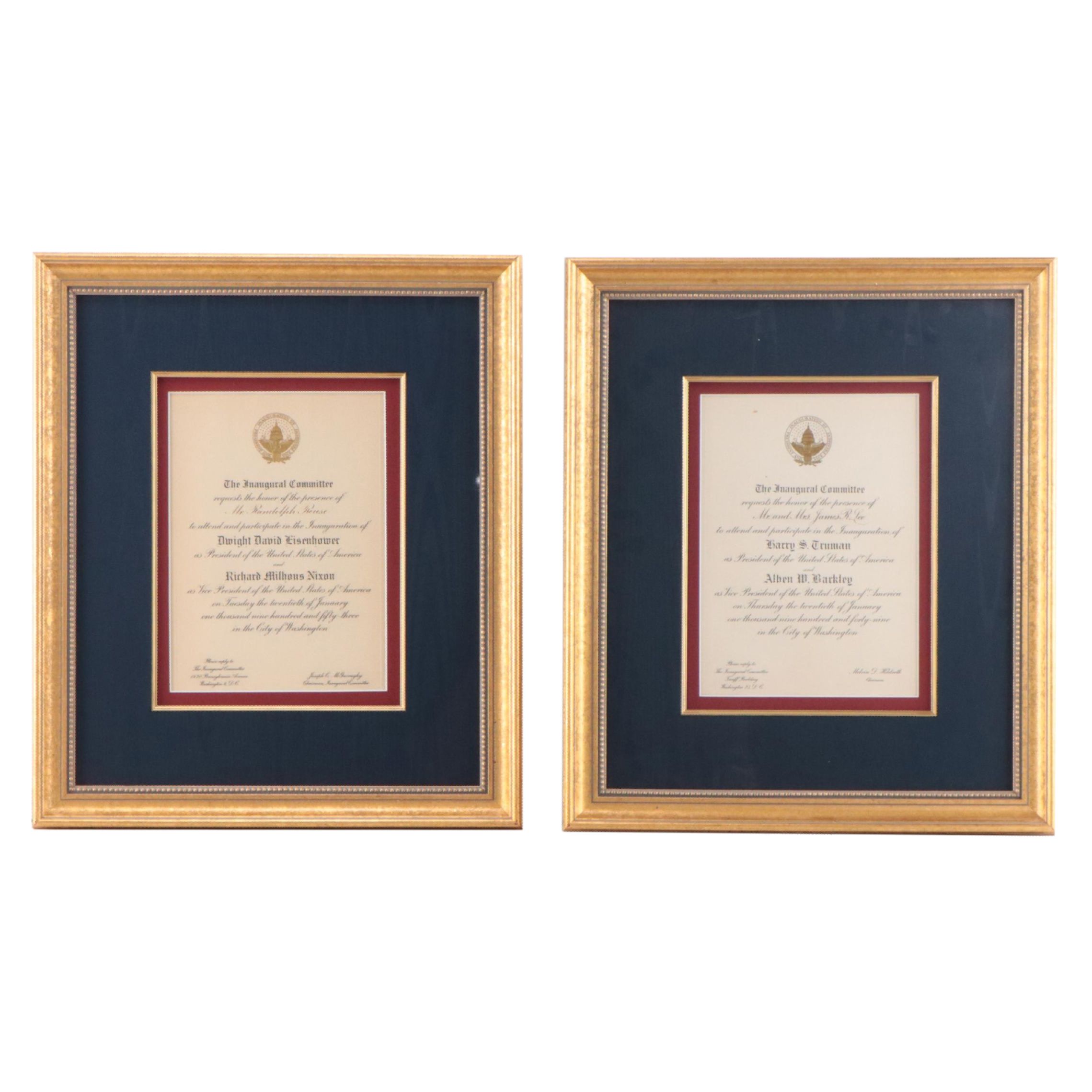 Presidential Inauguration Invitations for Harry S Truman and Dwight D Eisenhower
