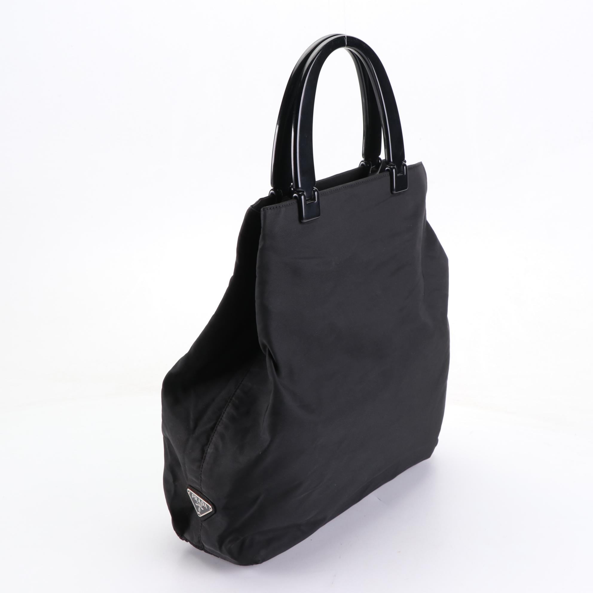 Prada Tessuto Tall Tote in Black Nylon with Lucite Handles