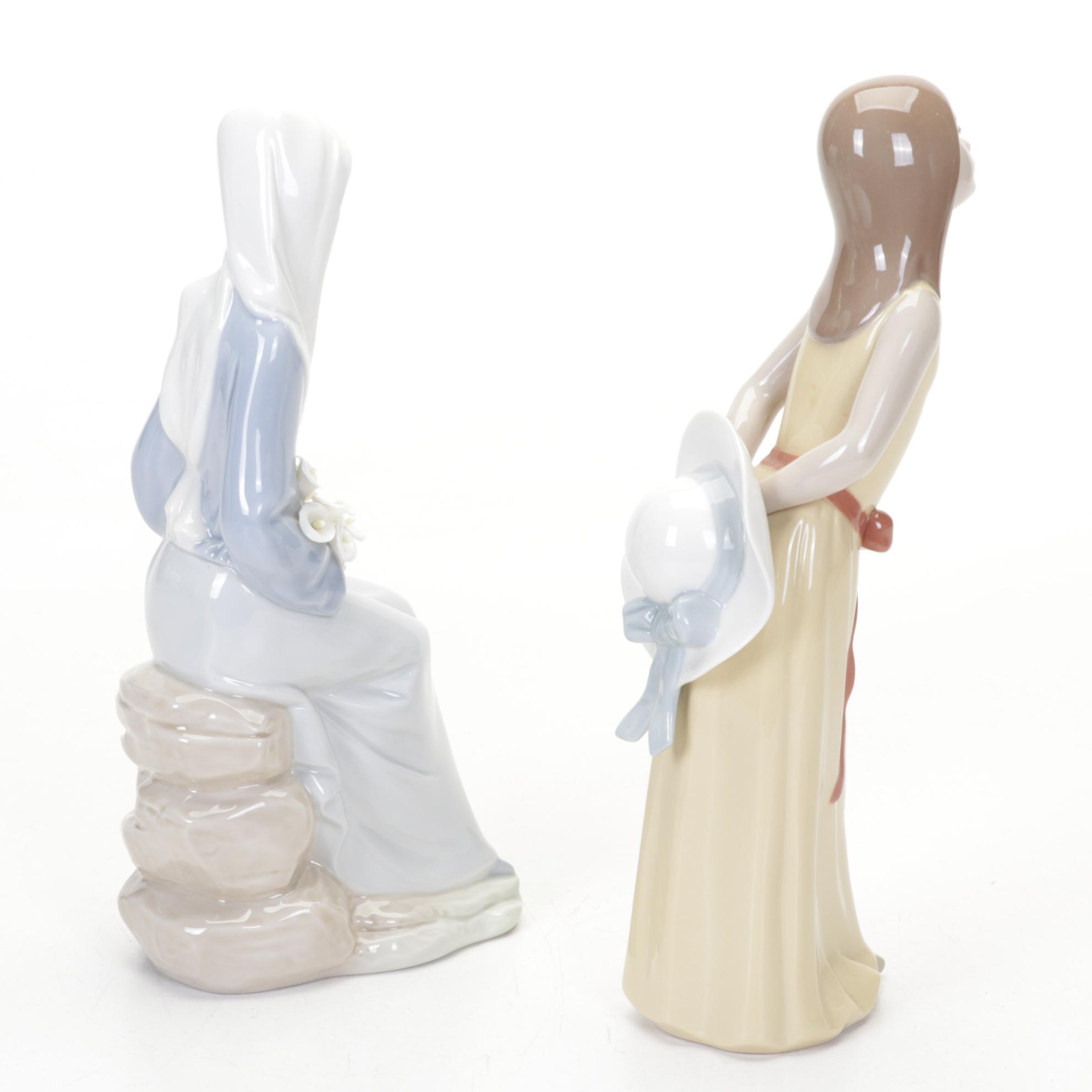 Lladro "Girl with Lilies", "Shepherdess", "Naughty Girl" & "Girl with Milk Pail"