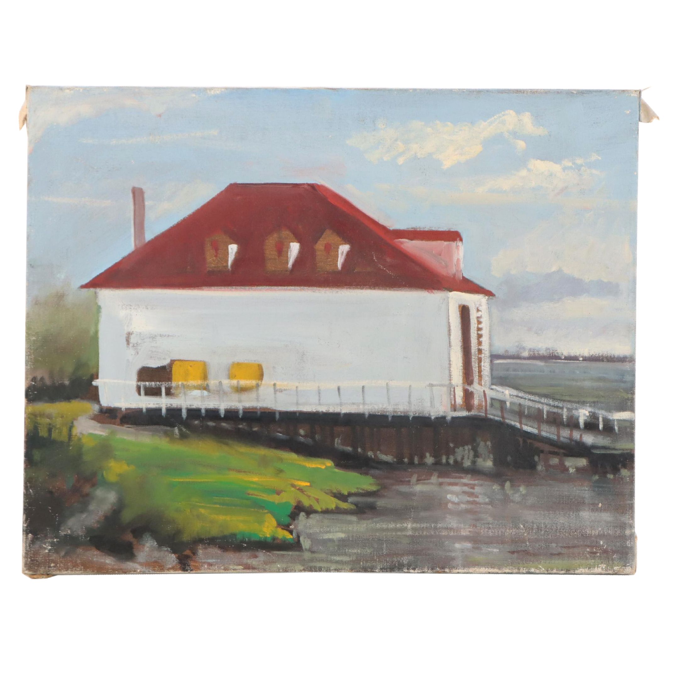 William J. Greenwood Oil Painting "Townsends Inlet Coast Guard Station," 1980