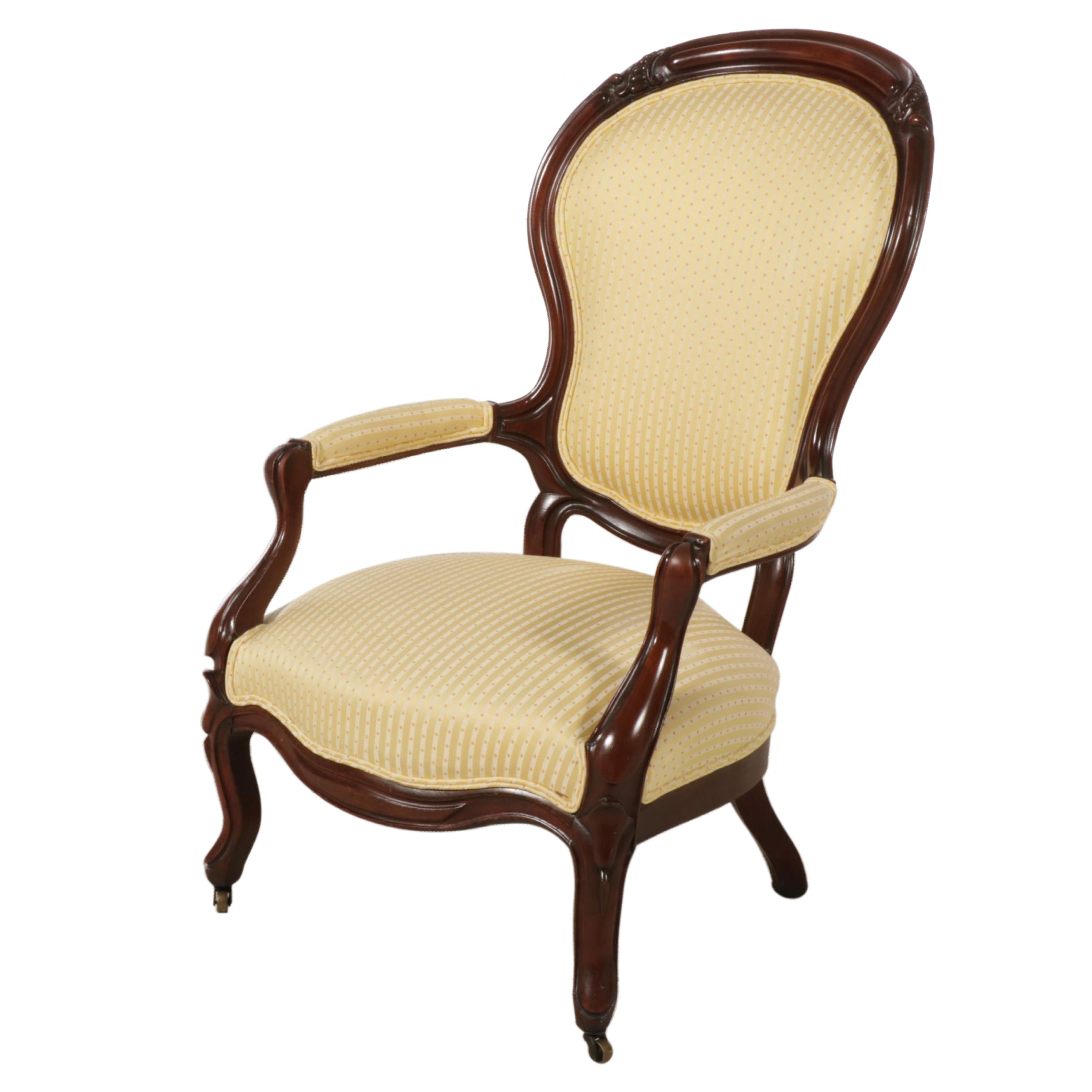 American Rococo Revival Walnut and Custom-Upholstered Parlor Chair, circa 1870