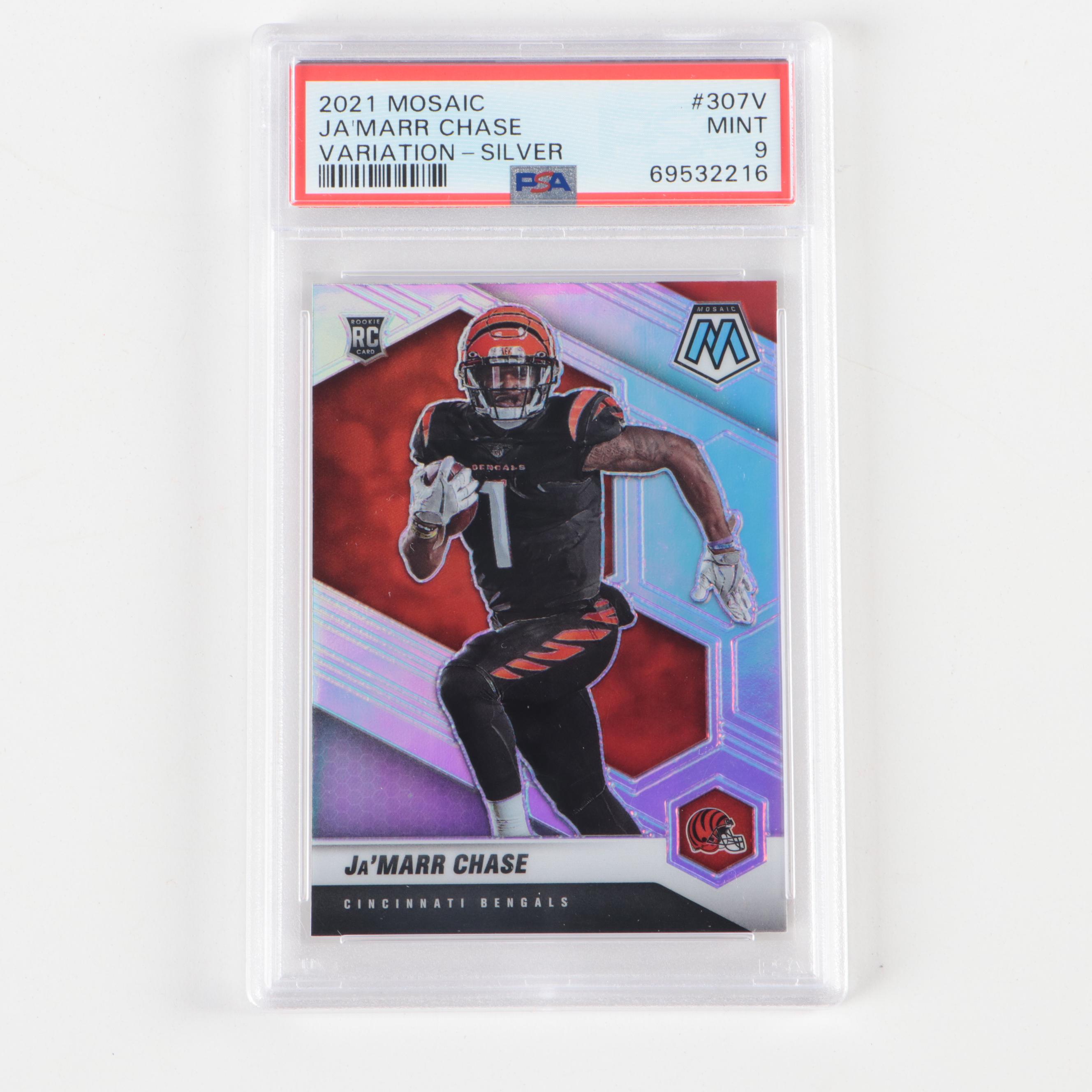 Ja'Marr Chase Signed Jersey with 2021 Mosaic Silver PSA 9 Graded Rookie Card