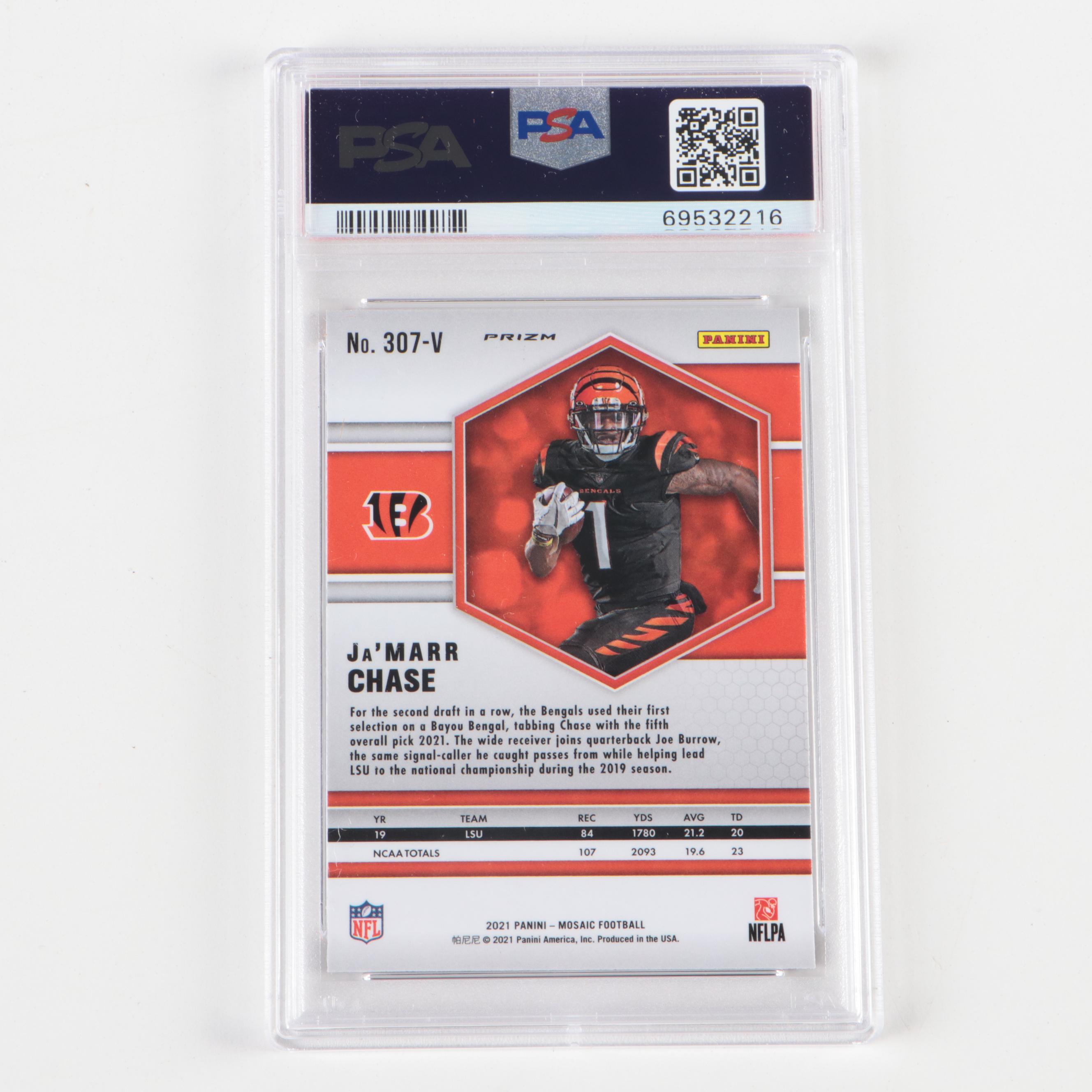 Ja'Marr Chase Signed Jersey with 2021 Mosaic Silver PSA 9 Graded Rookie Card
