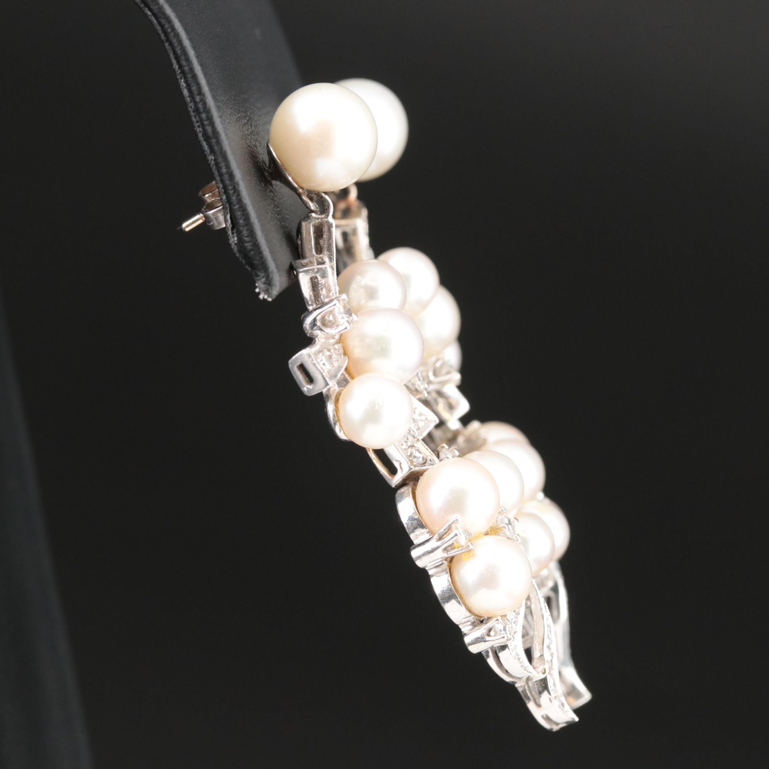 14K Pearl and 2.00 CTW Diamond Tiered Earrings
