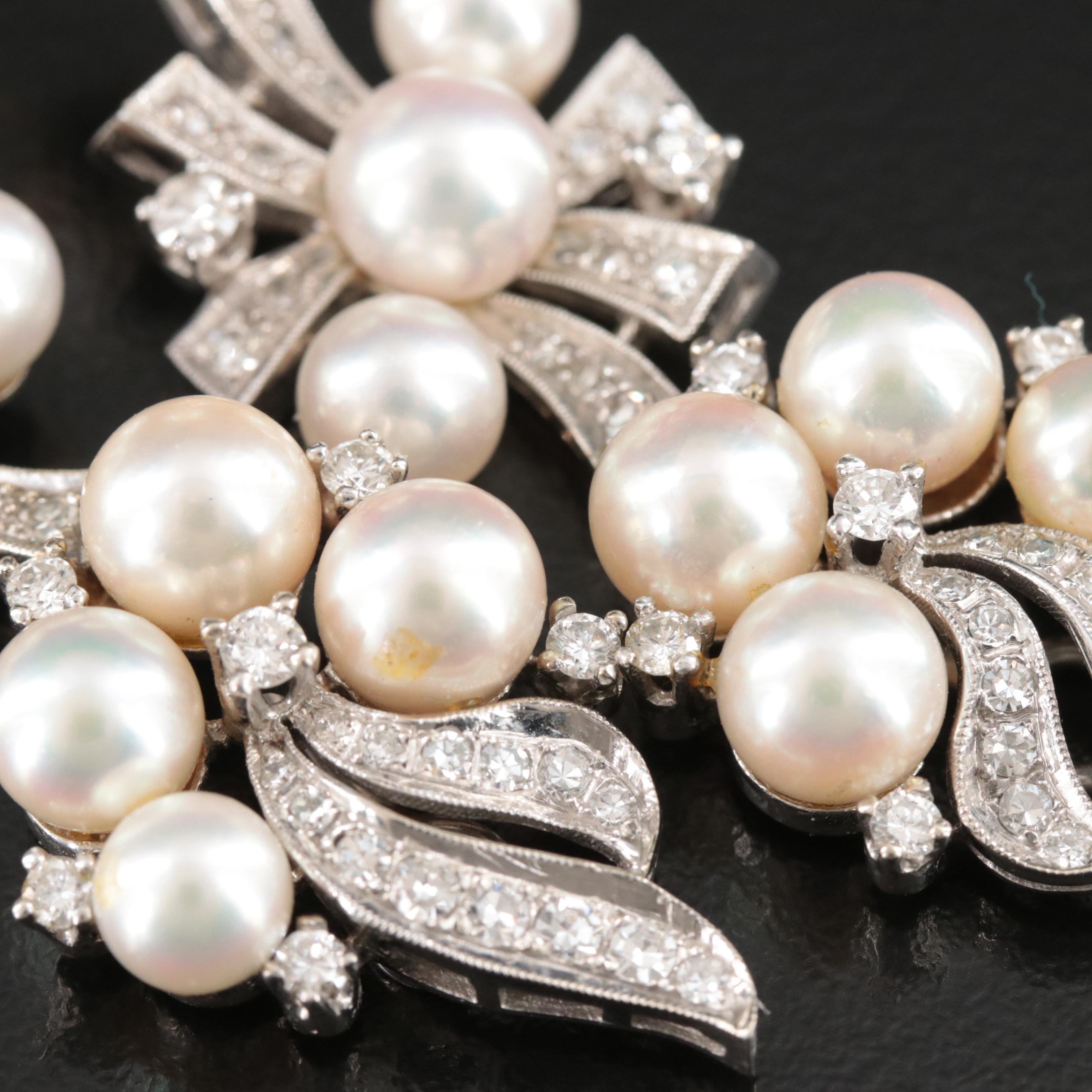 14K Pearl and 2.00 CTW Diamond Tiered Earrings